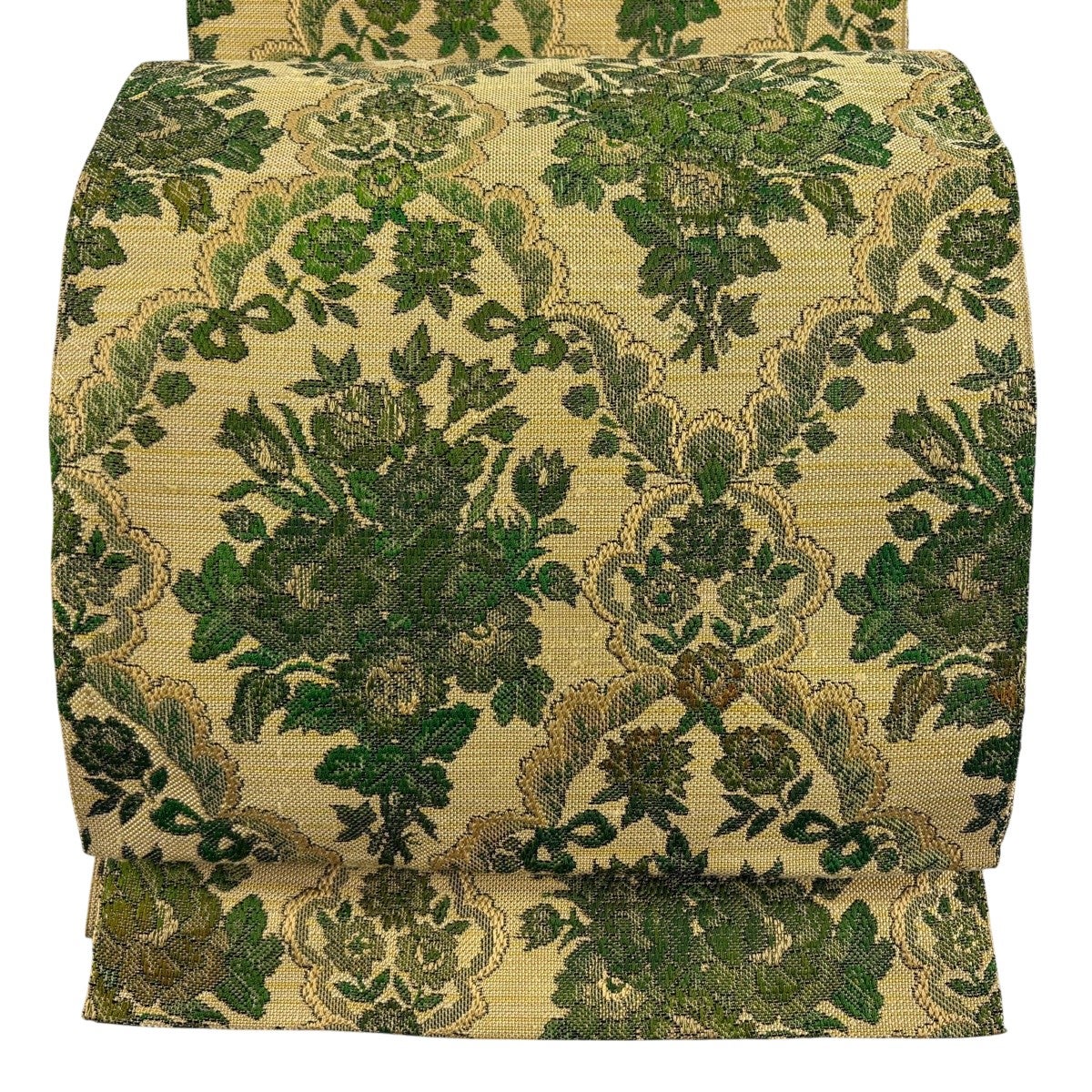 美品】 名古屋帯 優品 八寸名古屋帯 松葉仕立て 草花 ベージュ 正絹