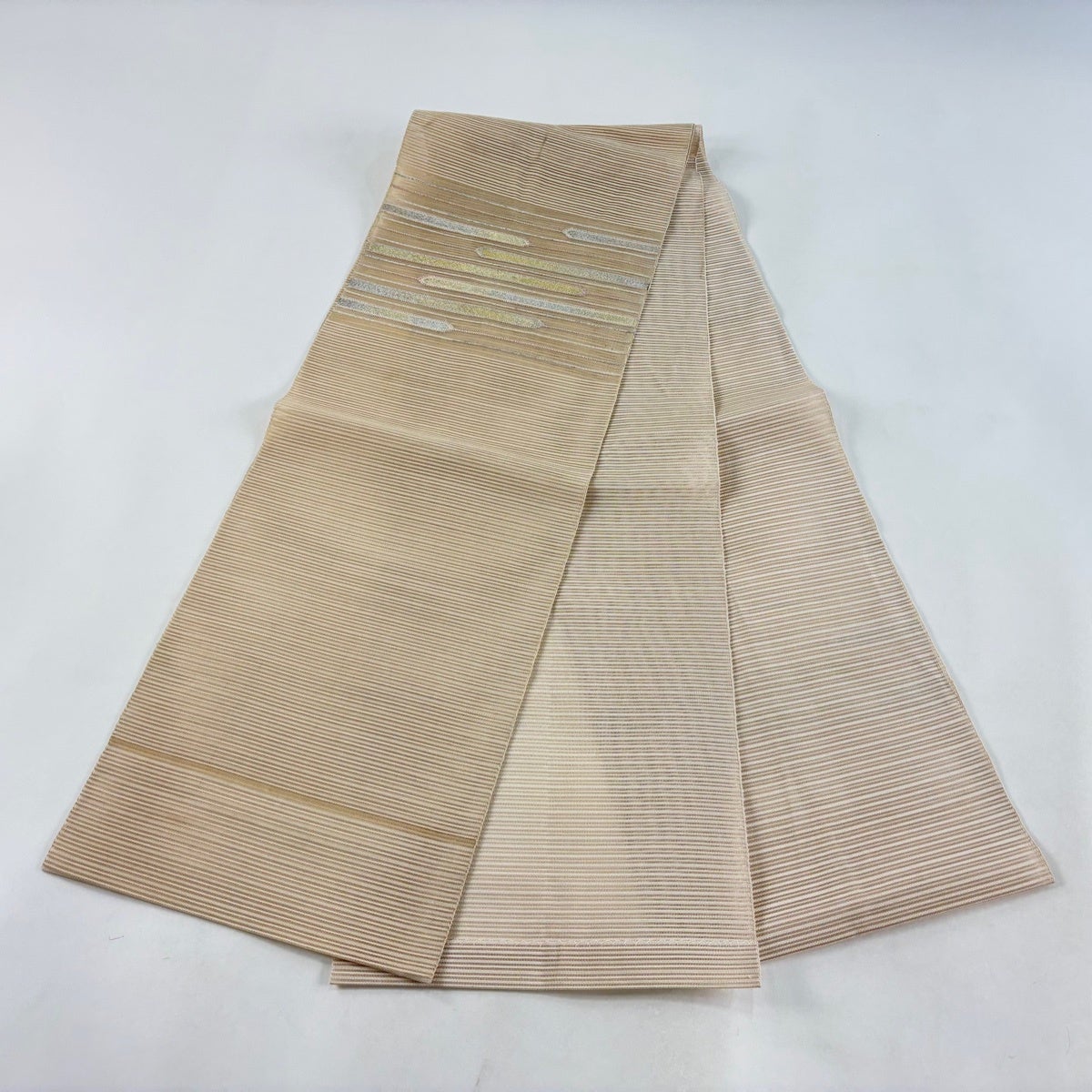 名古屋帯 優品 八寸名古屋帯 夏帯 絽 トンネル仕立て 縞 幾何学模様 金