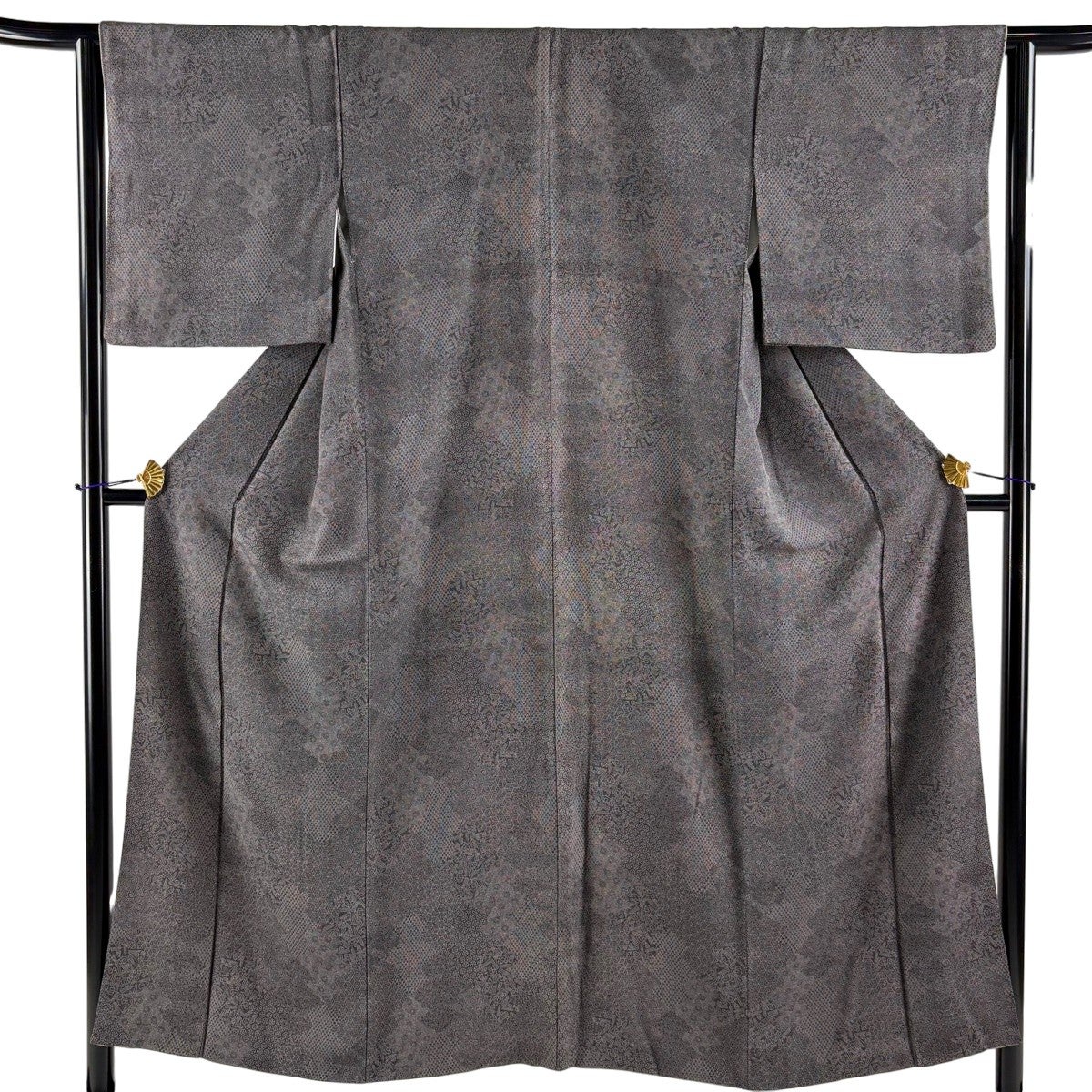 江戸小紋 身丈152cm 裄丈64cm M 袷 寄せ柄 小槌 黒灰 正絹 秀品｜中古