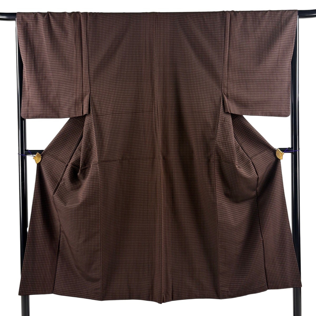 美品】 男着物 身丈141cm 裄丈67cm M 袷 紬 格子 灰色 正絹 秀品｜中古