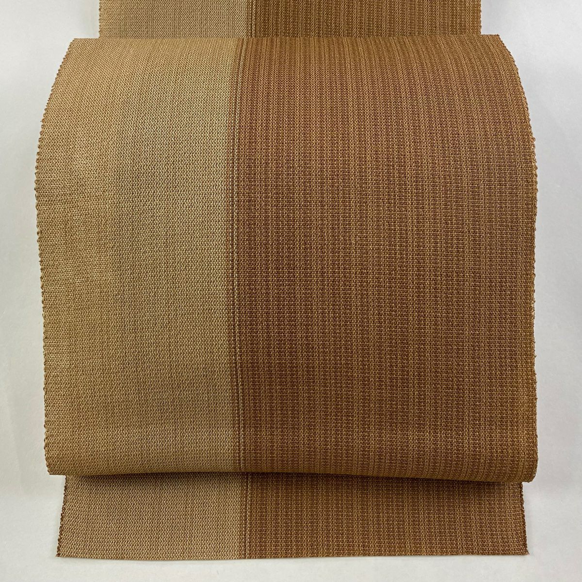 名古屋帯 逸品 夏帯 トンネル仕立て 松葉仕立て 八寸名古屋帯 縞 茶色
