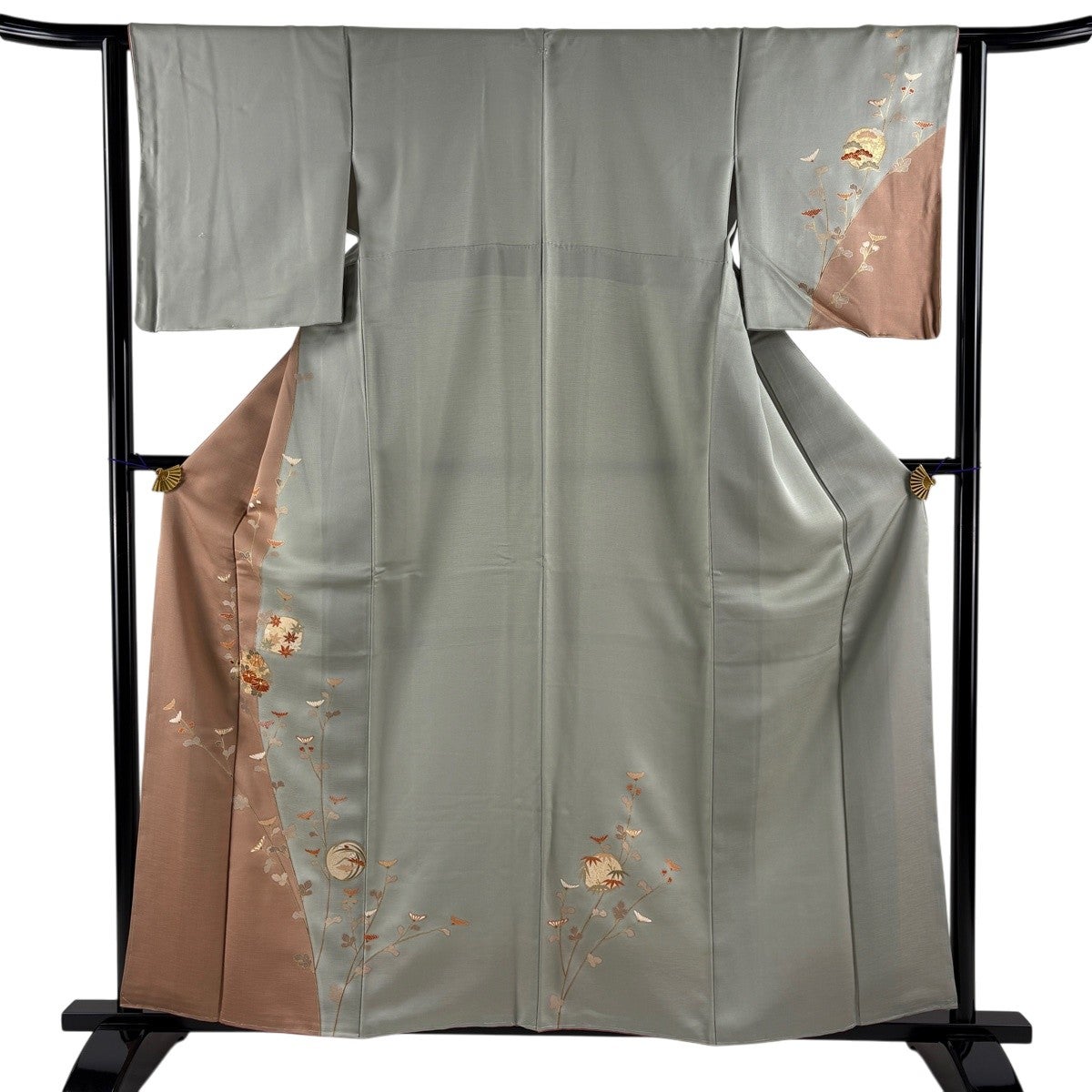美品】 付下げ 身丈157cm 裄丈63cm S 袷 花丸文 菊 金糸 金彩 灰緑