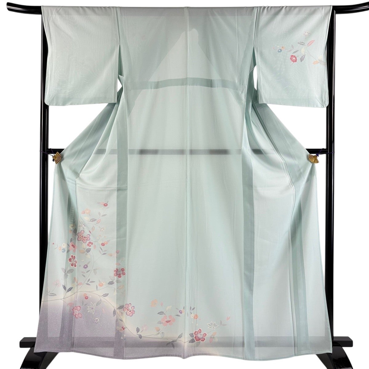 付下げ 身丈165.5cm 裄丈64.5cm M 薄物 絽 草花 銀彩 ぼかし 水色 正絹