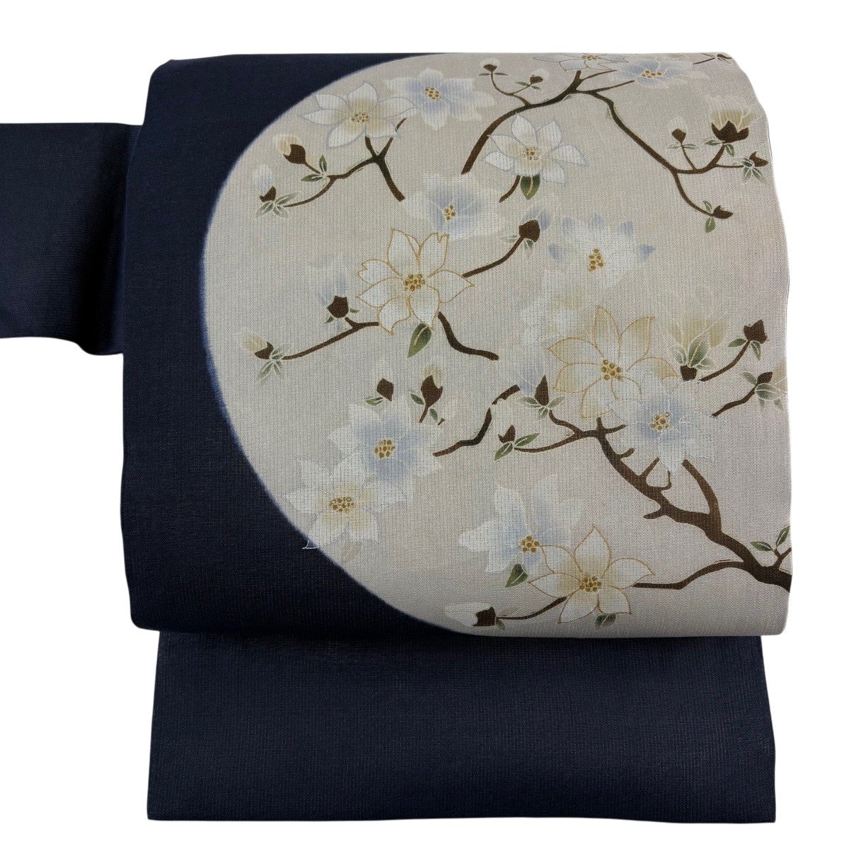 美品】 名古屋帯 名品 夏帯 絽 枝花 金銀彩 濃紺 正絹｜中古・古着