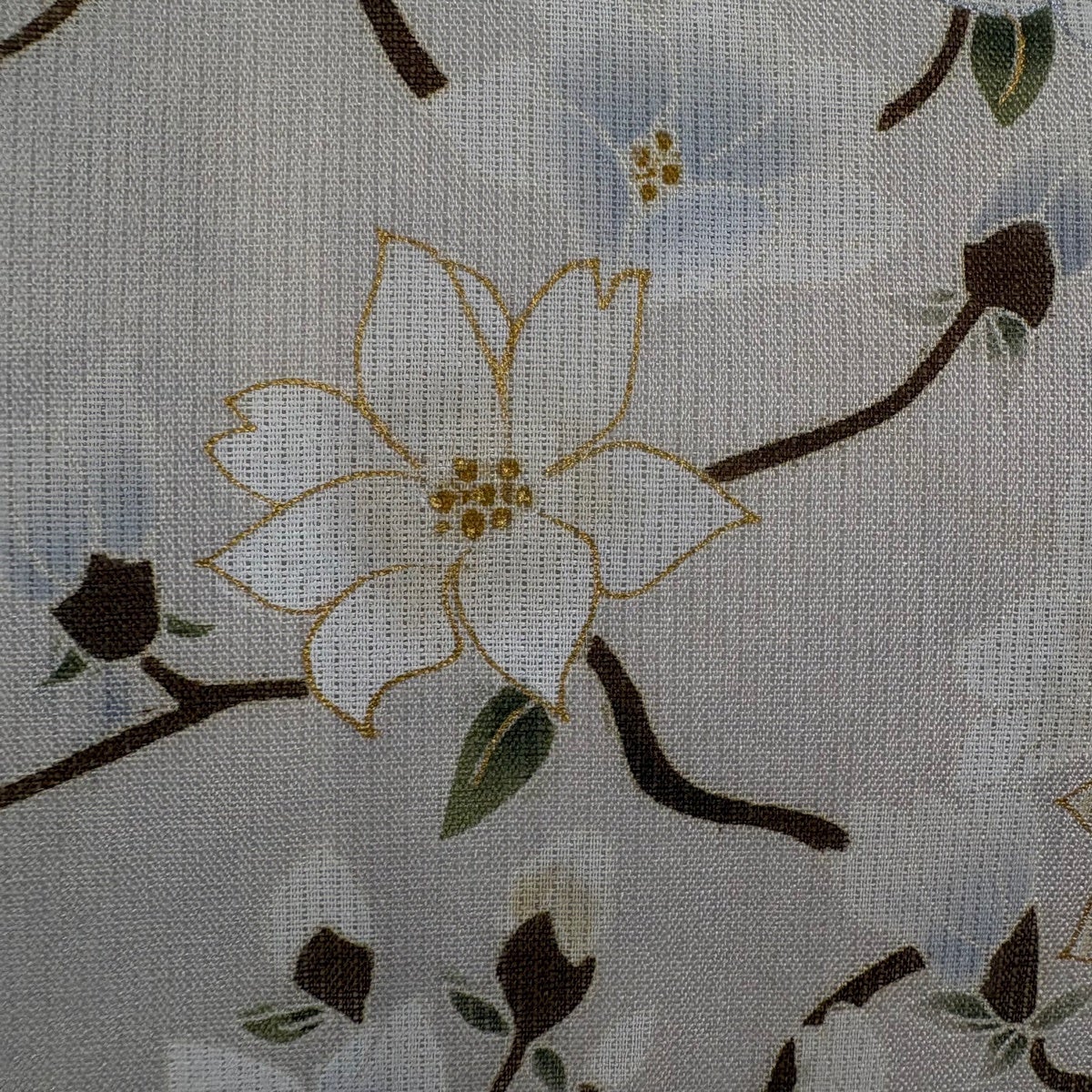 美品】 名古屋帯 名品 夏帯 絽 枝花 金銀彩 濃紺 正絹｜中古・古着