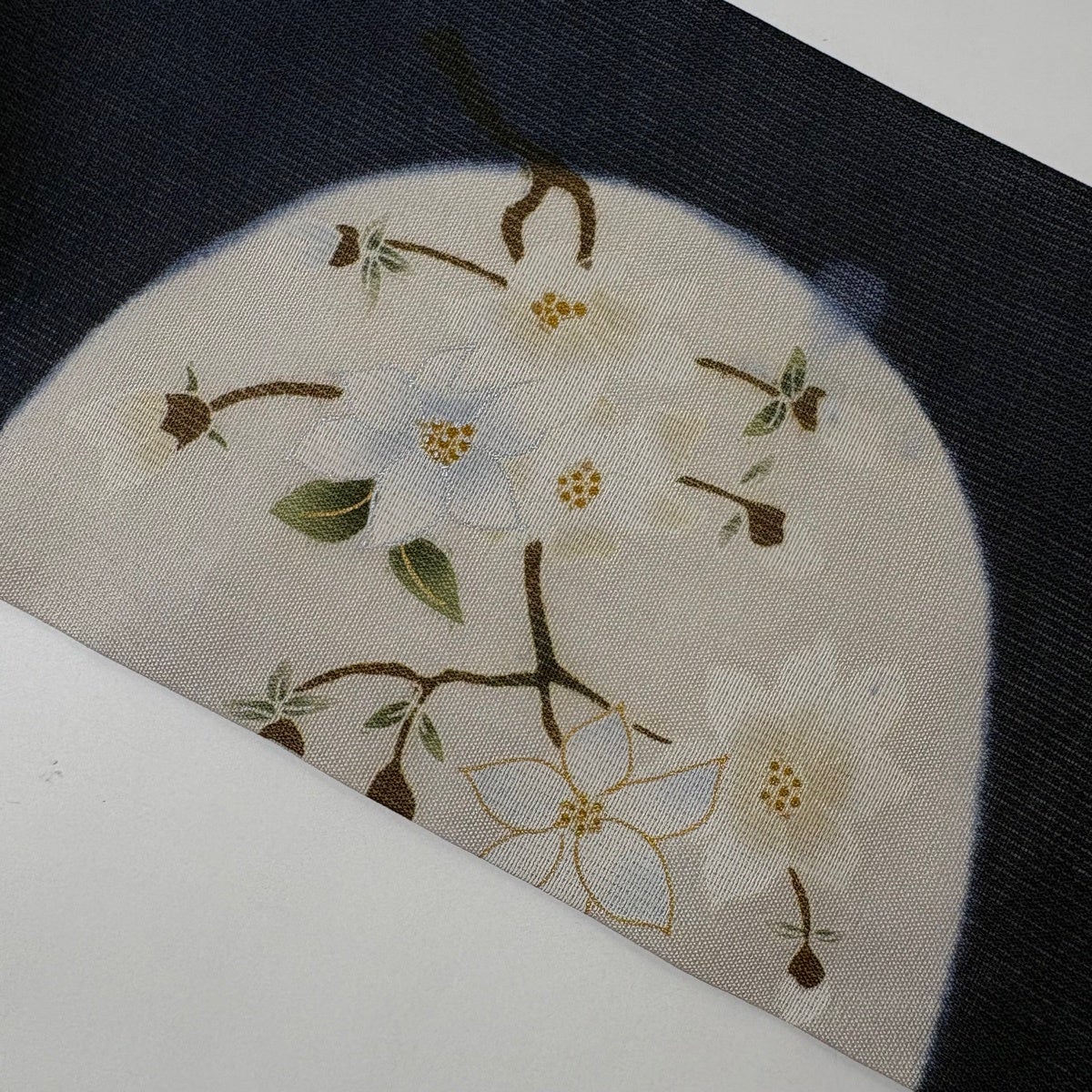 美品】 名古屋帯 名品 夏帯 絽 枝花 金銀彩 濃紺 正絹｜中古・古着