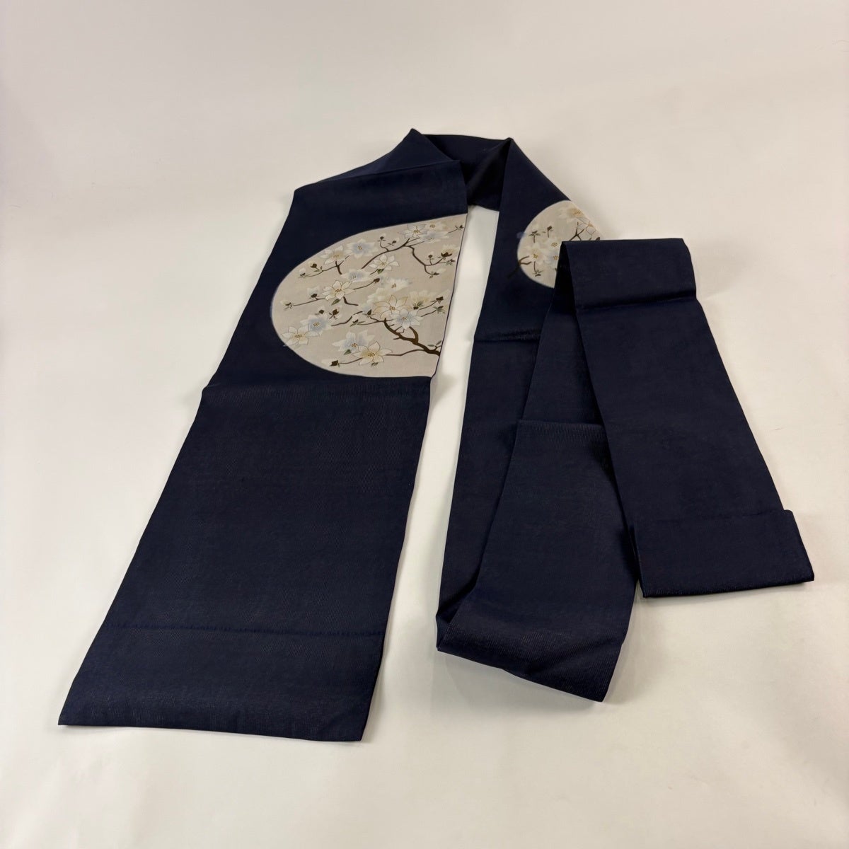 美品】 名古屋帯 名品 夏帯 絽 枝花 金銀彩 濃紺 正絹｜中古・古着