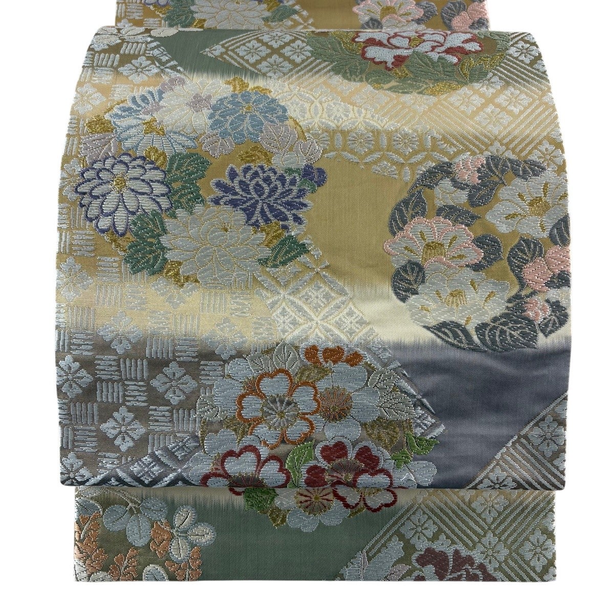 袋帯 名品 夏帯 絽 竹 七宝 銀糸 水色 六通 正絹｜中古・古着