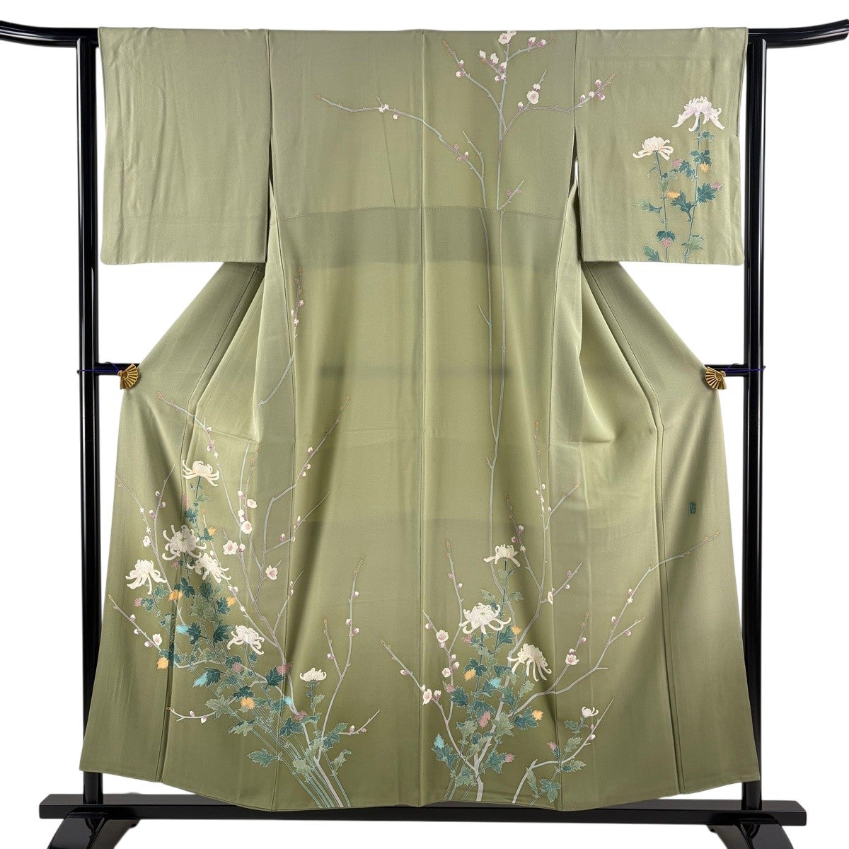 美品】 訪問着 身丈155cm 裄丈63cm S 袷 竹内銀風 落款あり 枝梅 菊