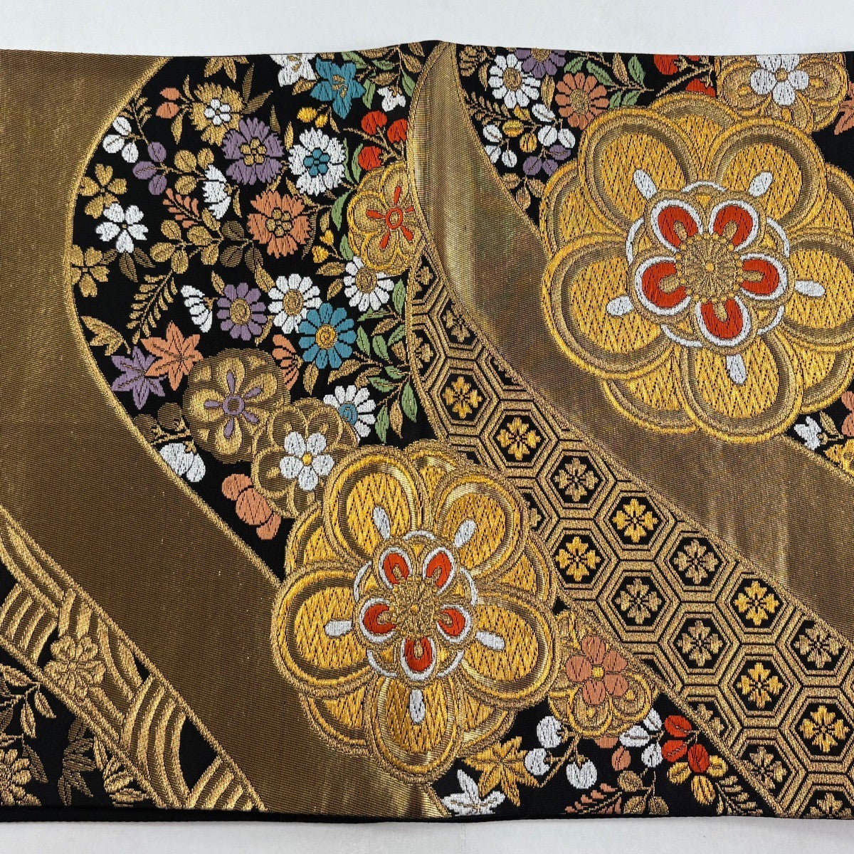 袋帯 秀品 華文 鳥 金糸 箔 黒 六通 正絹｜中古・古着・リサイクル着物