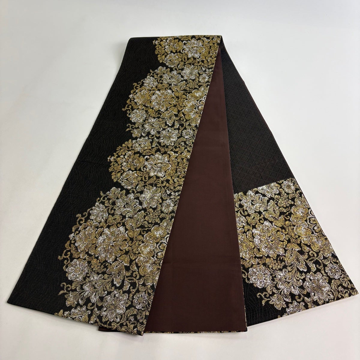 美品】 袋名古屋帯 秀品 草花 箔 金糸 墨色 正絹｜中古・古着