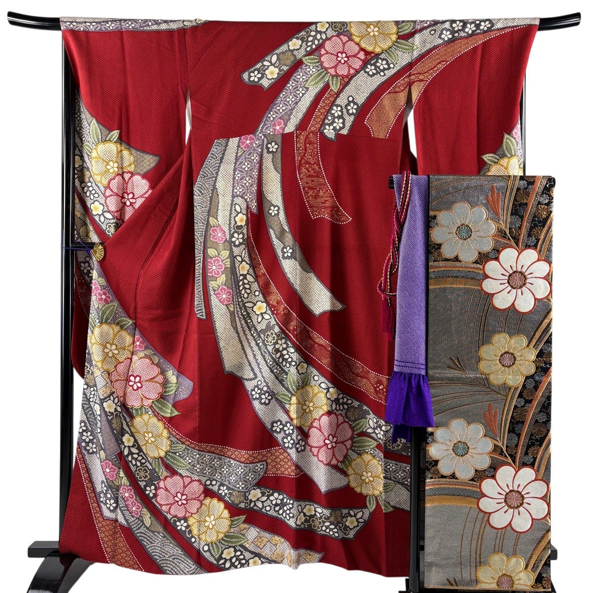 美品】 振袖 身丈161cm 裄丈69cm L 袷 袋帯フルセット 鈴乃屋 桜 熨斗