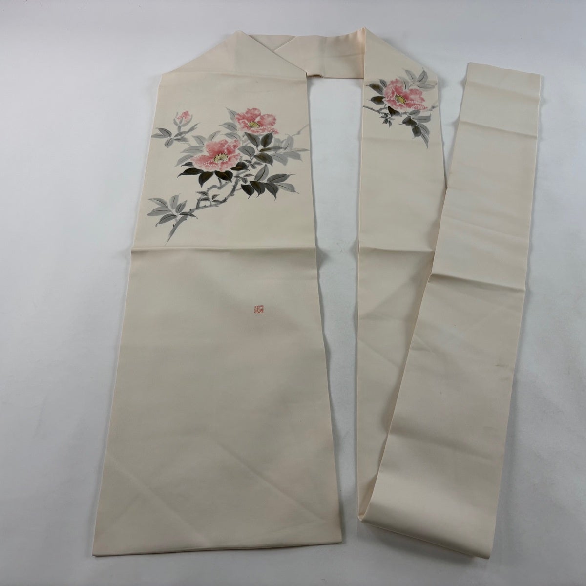 名古屋帯 名品 落款あり 小倉建亮 枝花 絞り クリーム 正絹｜中古