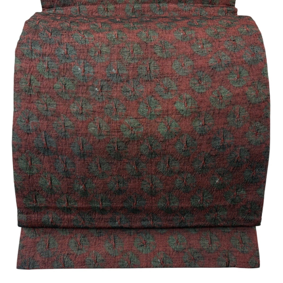 美品】 袋帯 秀品 幾何学模様 金糸 灰緑 お太鼓柄 正絹｜中古・古着