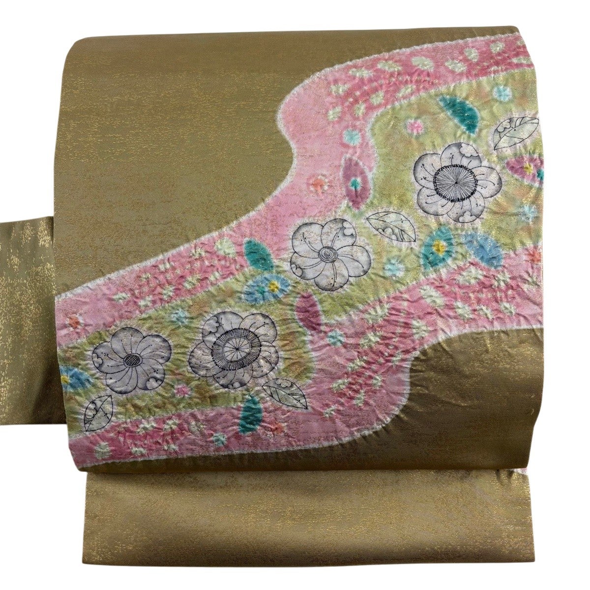美品】 名古屋帯 逸品 大脇一心 落款あり 辻が花 霞 青灰色 正絹｜中古