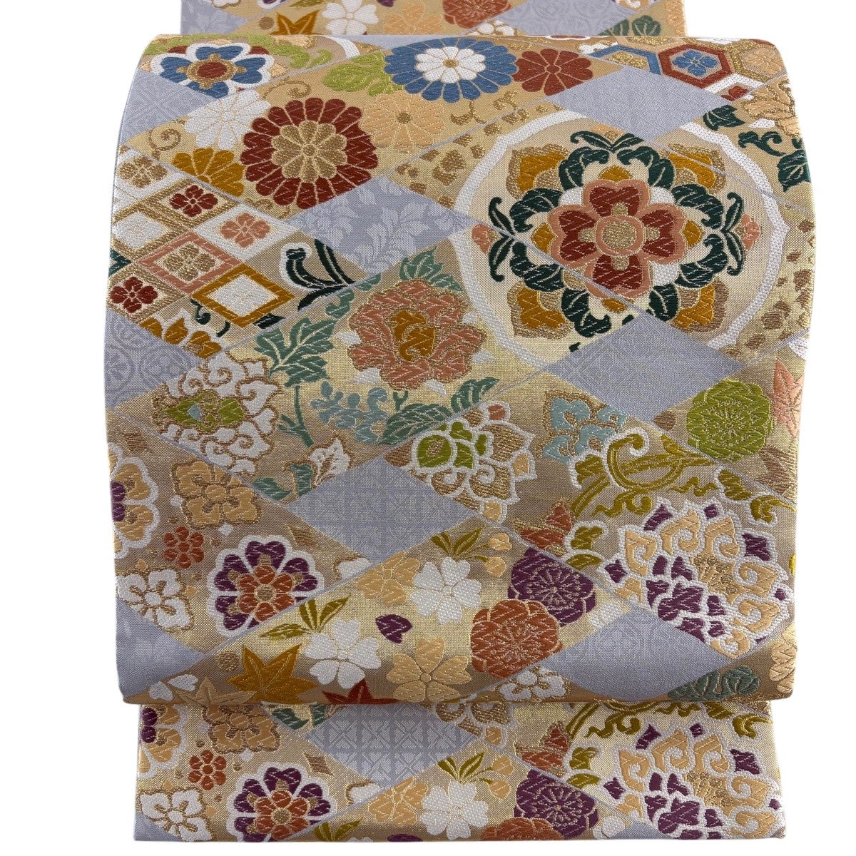 美品】 袋帯 秀品 華文 草花 箔 金糸 銀色 六通 正絹｜中古・古着