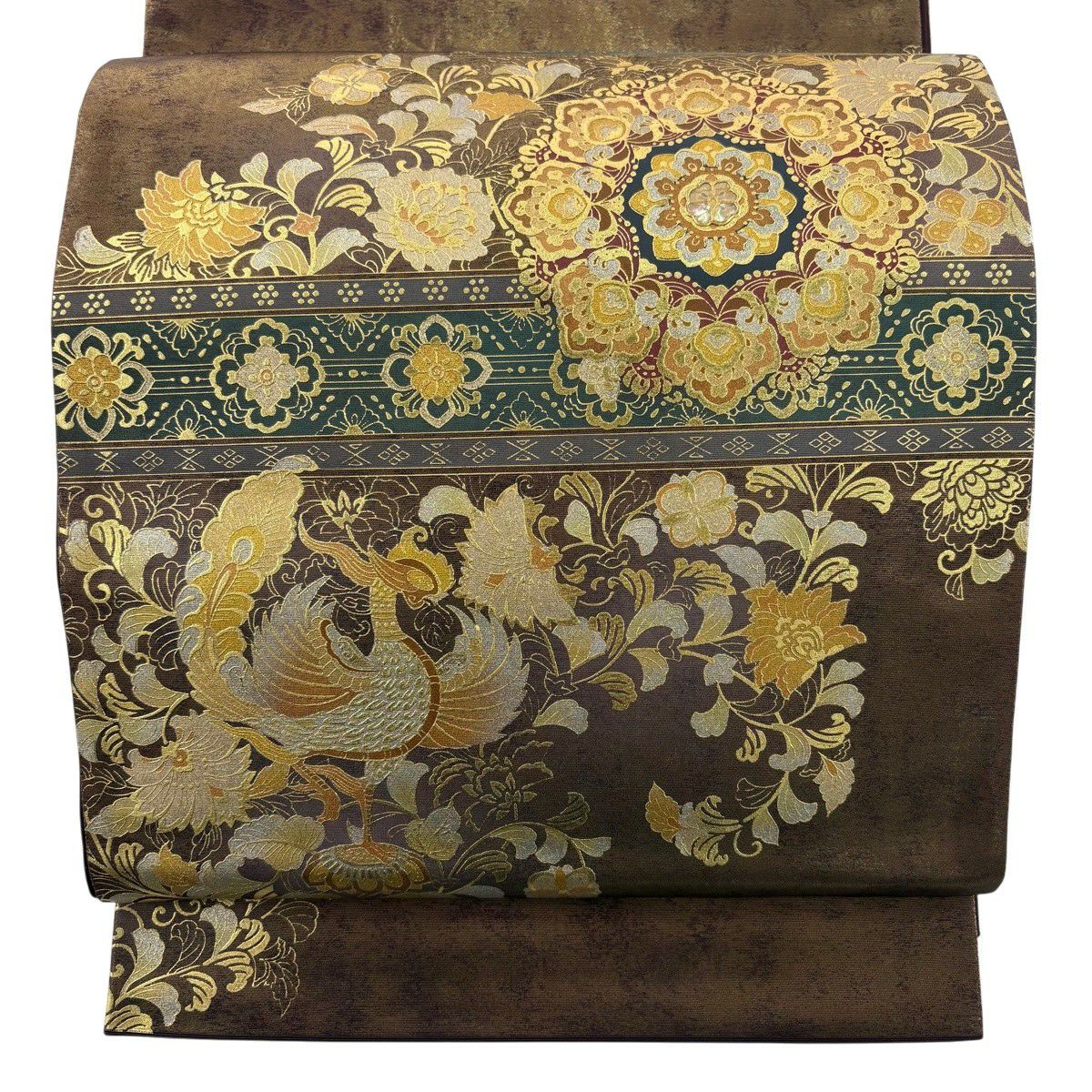 袋帯 美品 秀品 鳥 草花 箔 金色 お太鼓柄 正絹｜中古・古着