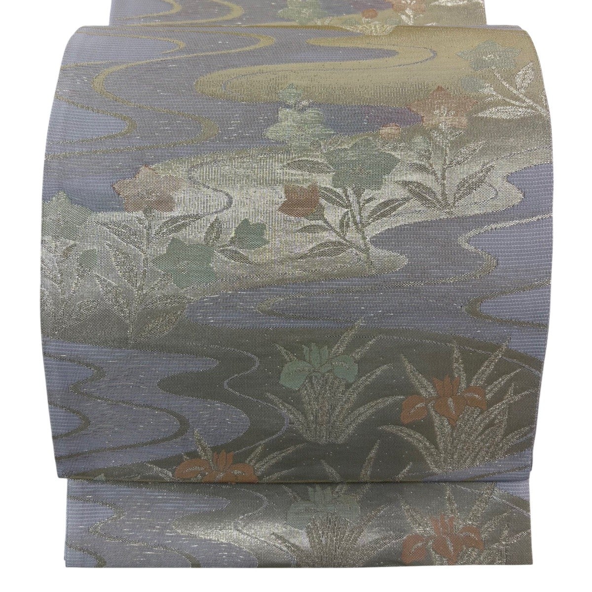 袋帯 名品 夏帯 絽 朝顔 金糸 箔 クリーム 六通 正絹｜中古・古着
