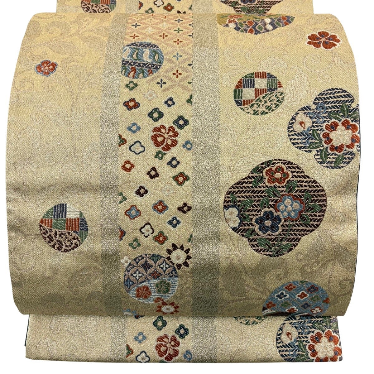 美品】 袋帯 秀品 夏帯 絽 千鳥 波 銀糸 箔 ベージュ 六通 正絹｜中古