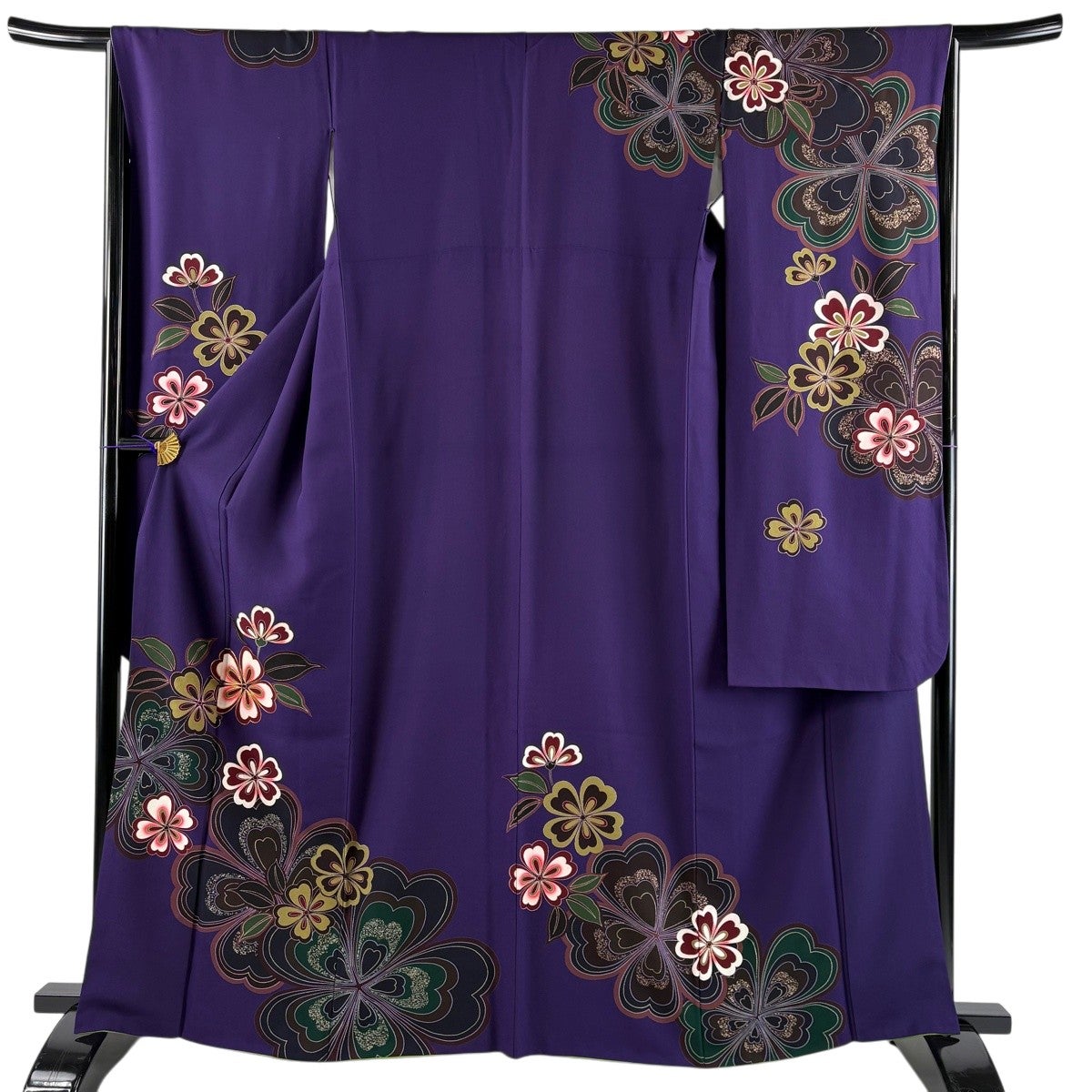美品】 振袖 身丈164cm 裄丈65.5cm M 袷 桜 金糸 金彩 濃紫 正絹 秀品