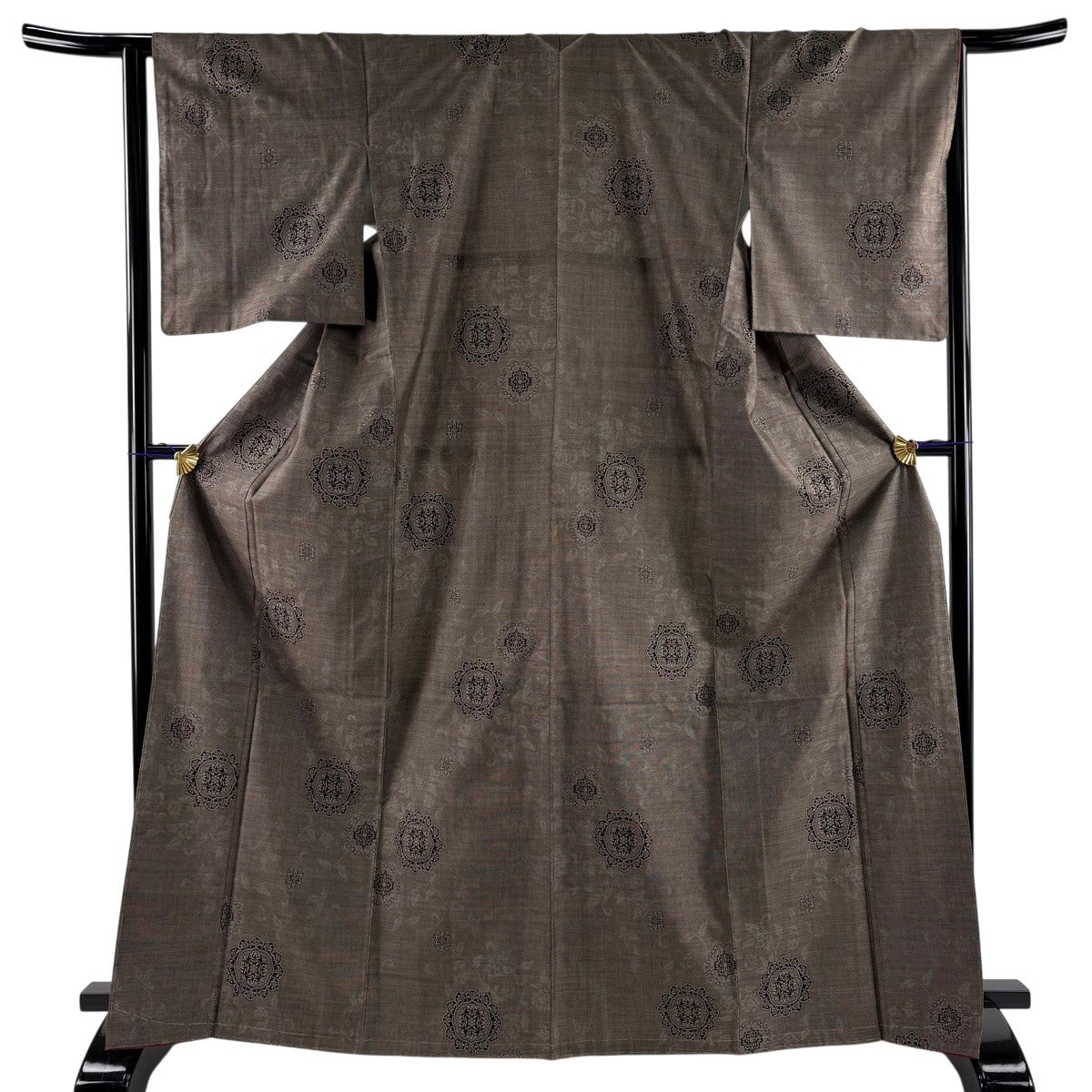 美品】 紬 身丈168cm 裄丈64cm M 袷 ますいわ屋 華文 花唐草 焦茶色