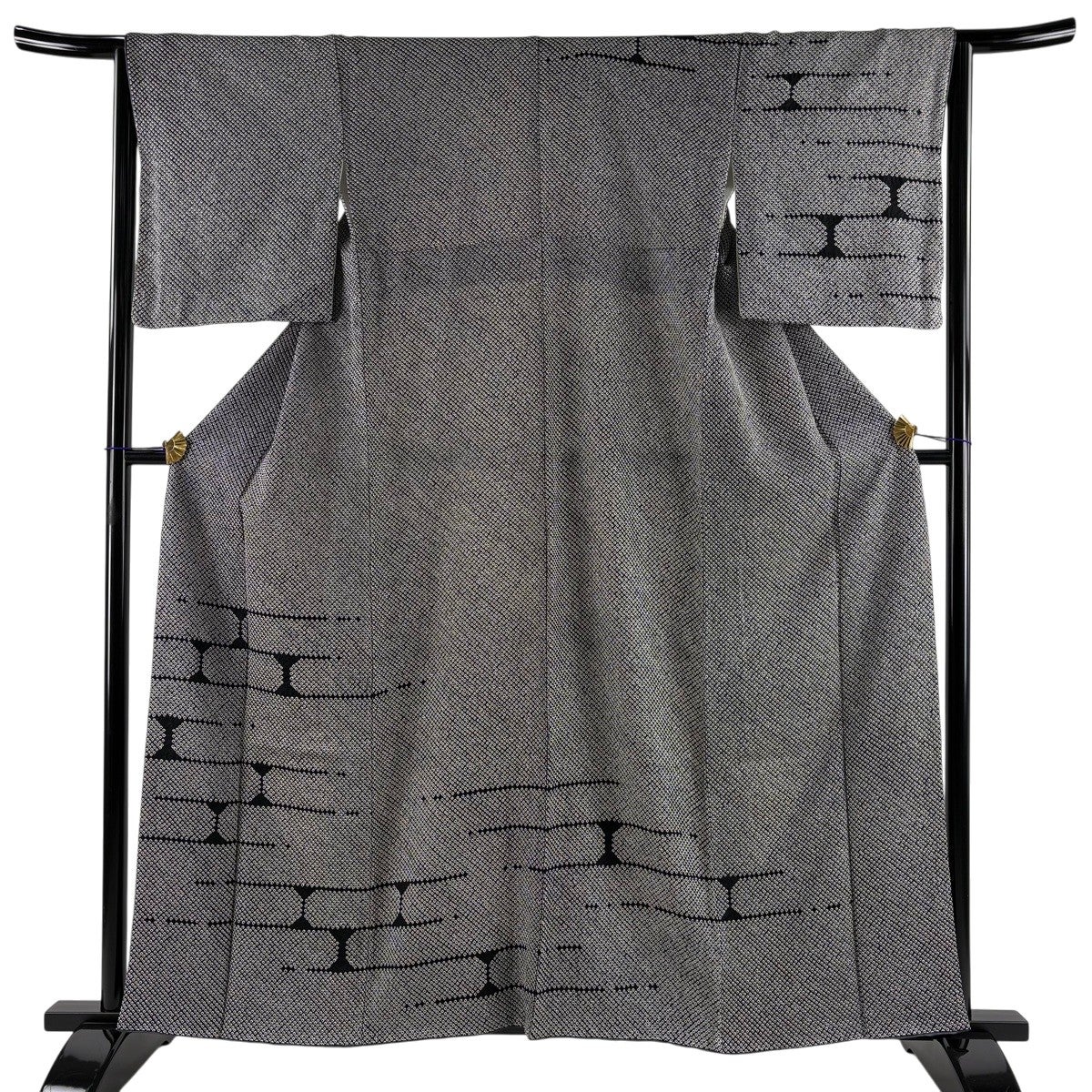 美品】 訪問着 身丈159.5cm 裄丈63cm S 袷 幾何学 総絞り 黒 正絹 秀品