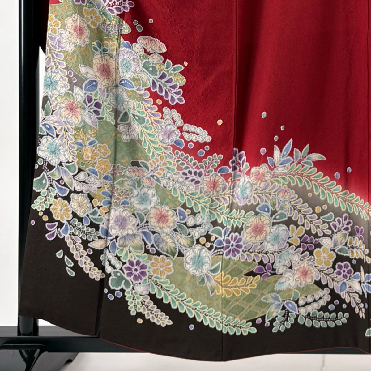 美品】 振袖 身丈159cm 裄丈65.5cm M 袷 辻が花柄 金彩 絞り 赤 正絹