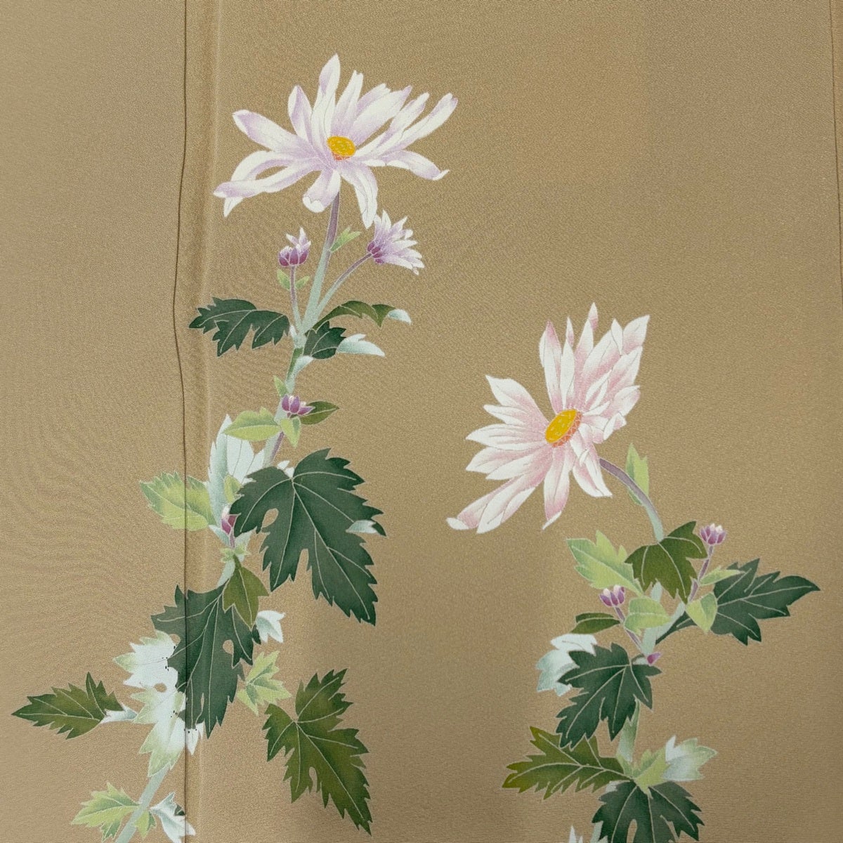 付下げ 身丈159cm 裄丈63cm S 袷 落款あり 草花 葉と実 薄茶色 正絹 秀