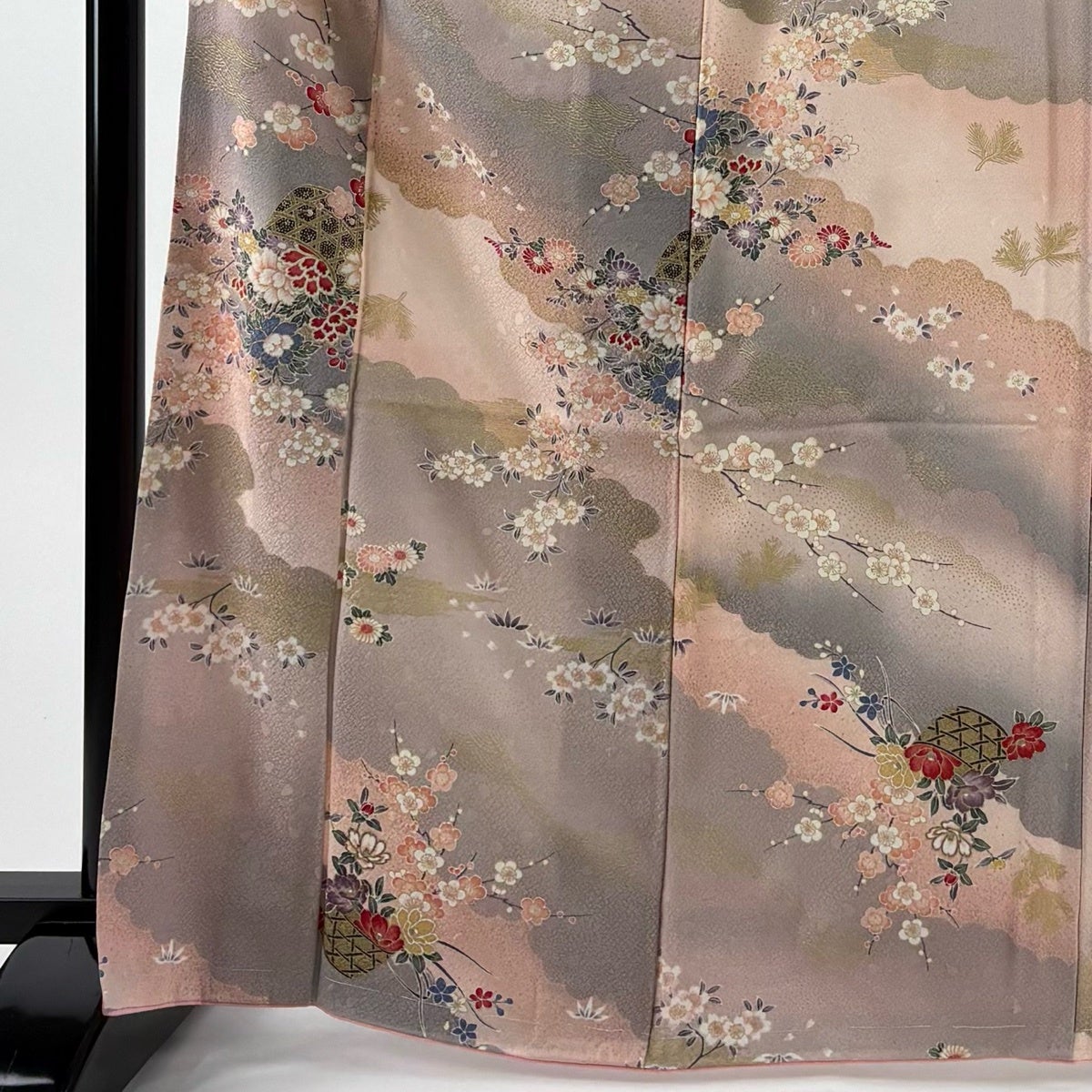 美品】 小紋 身丈168cm 裄丈65.5cm M 袷 花籠 枝梅 金彩 染め分け 薄