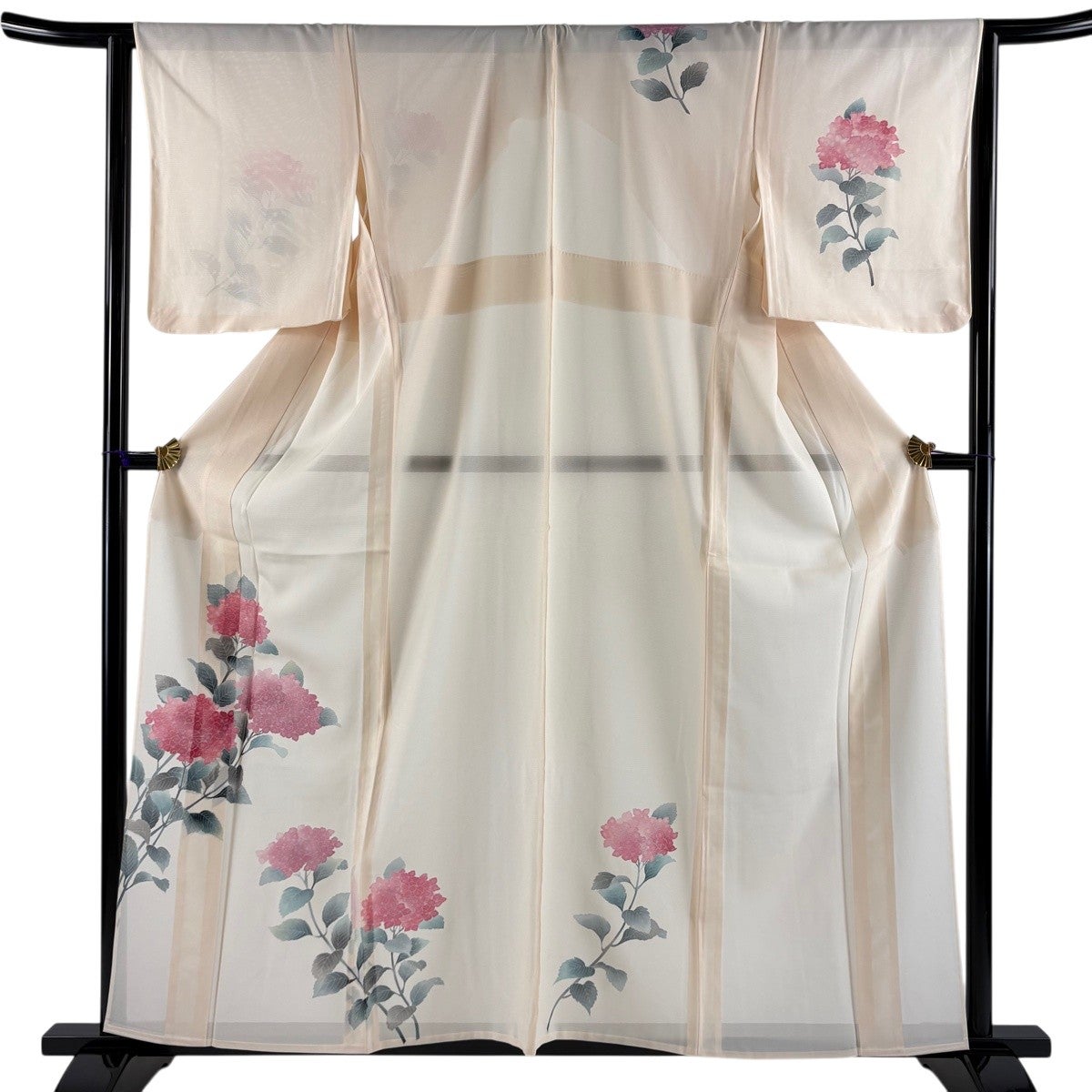 付下げ 身丈158.5cm 裄丈64cm M 薄物 絽 紫陽花 銀彩 ピンクベージュ