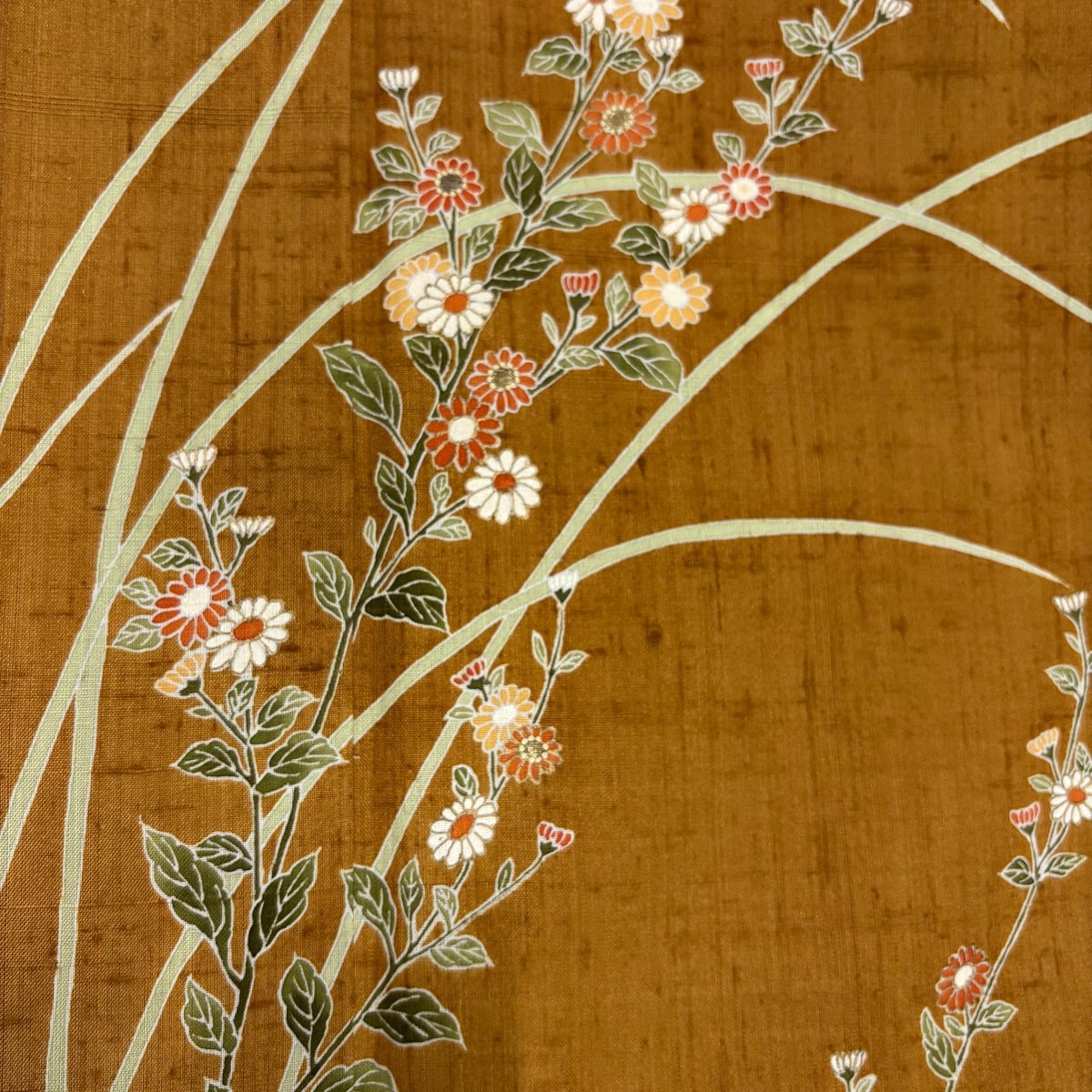 着物 作家物 浄山窯 紬 暖色ぼかし 茶色桜 草木染 身丈158cm 正絹 訪問着 身丈160cm 裄丈64cm M 袷 紬地 草花 金糸 金彩 黄土色 正絹 秀