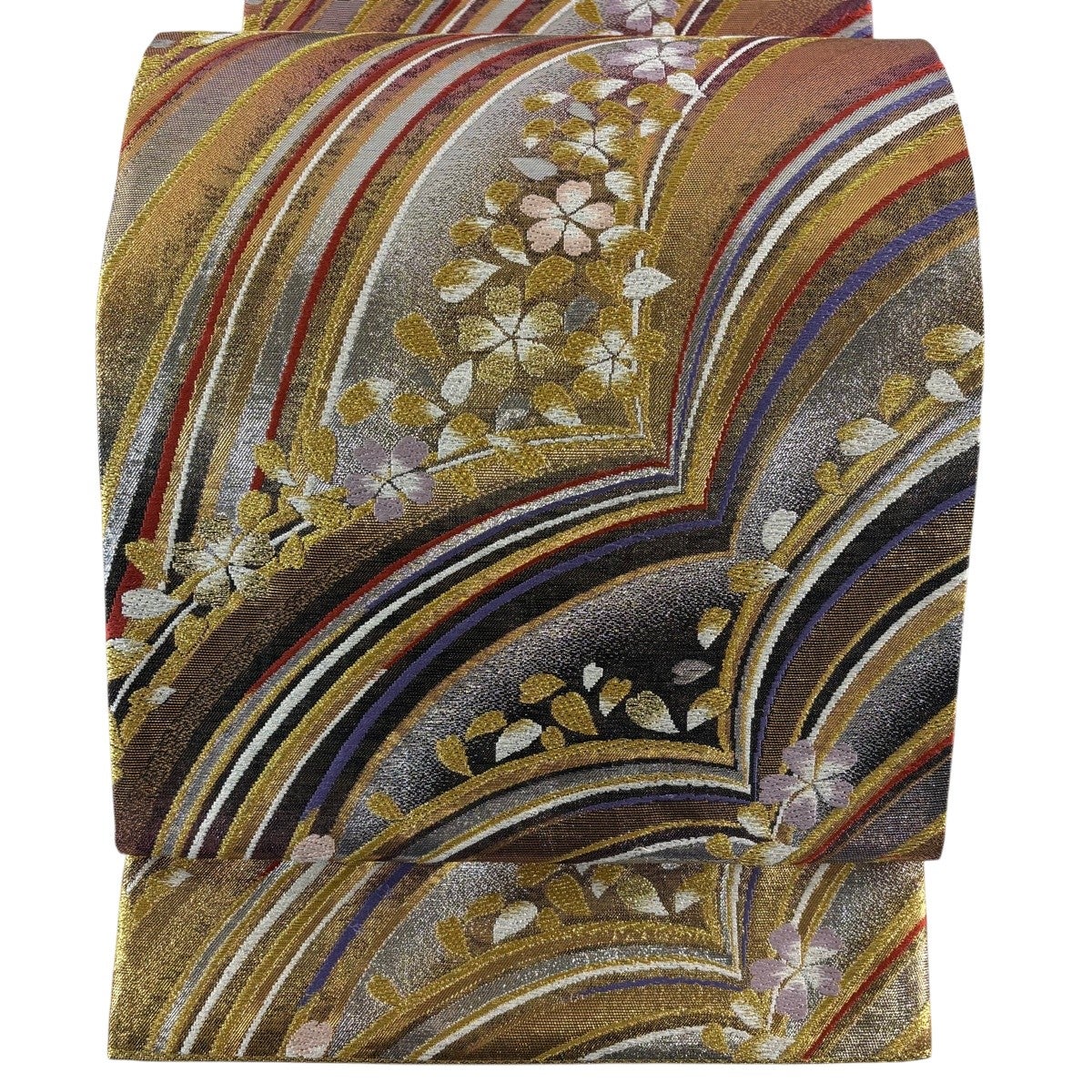 美品】 袋帯 秀品 桜 箔 金糸 灰色 六通 正絹｜中古・古着・リサイクル