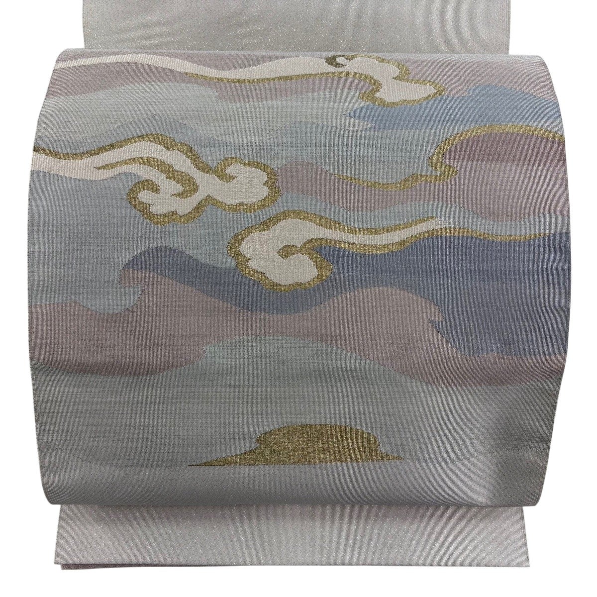 名古屋帯 秀品 八寸名古屋帯 松葉仕立て 雲文 幾何学模様 金糸 灰白