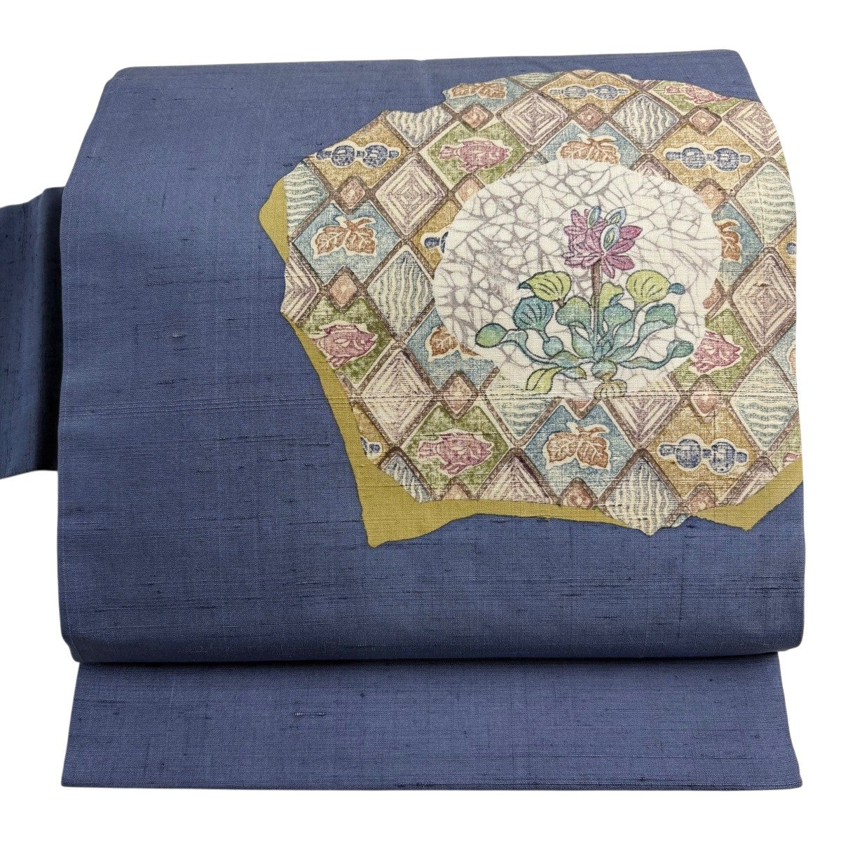 名古屋帯 秀品 落款あり 草花 魚 青紫 正絹｜中古・古着・リサイクル