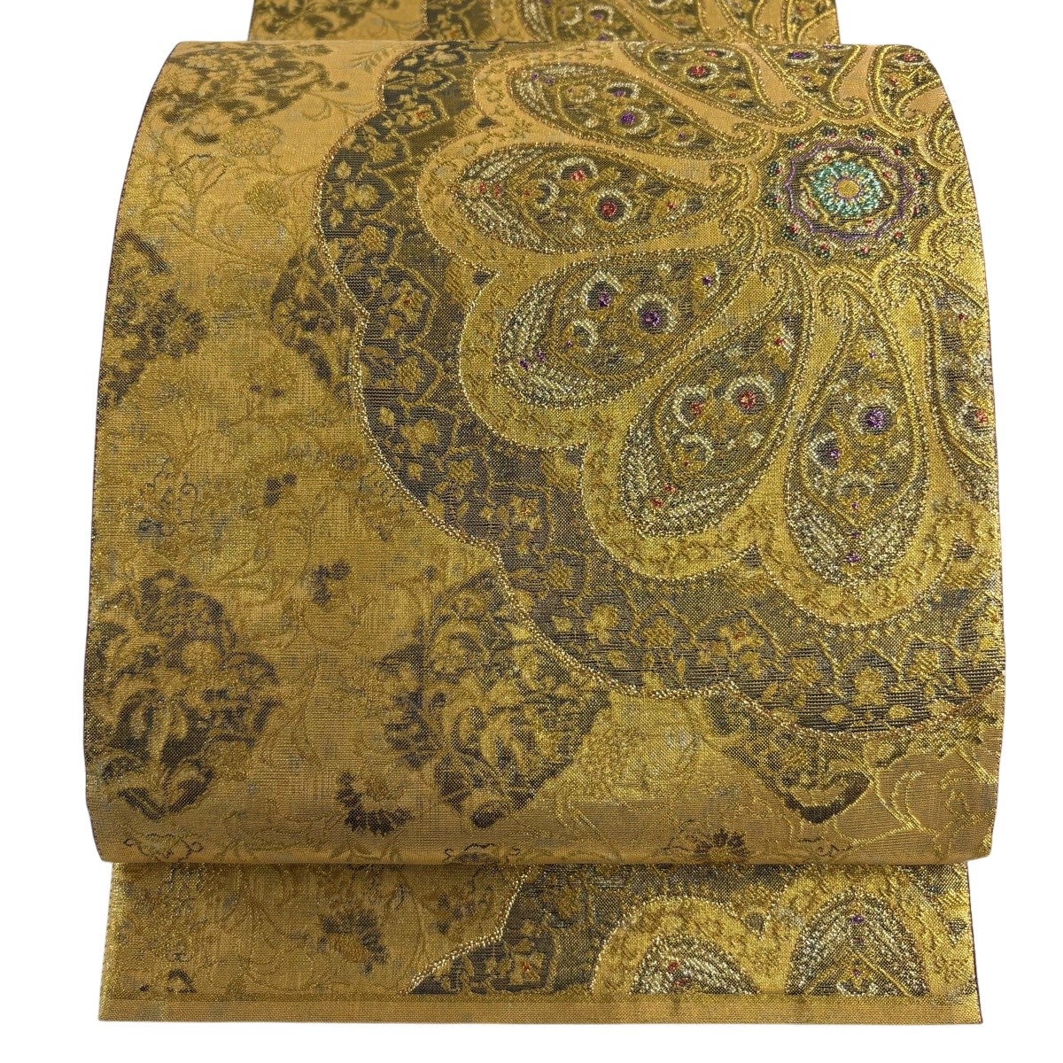 美品】 袋帯 秀品 華文 花唐草 金糸 箔 金色 六通 正絹｜中古・古着