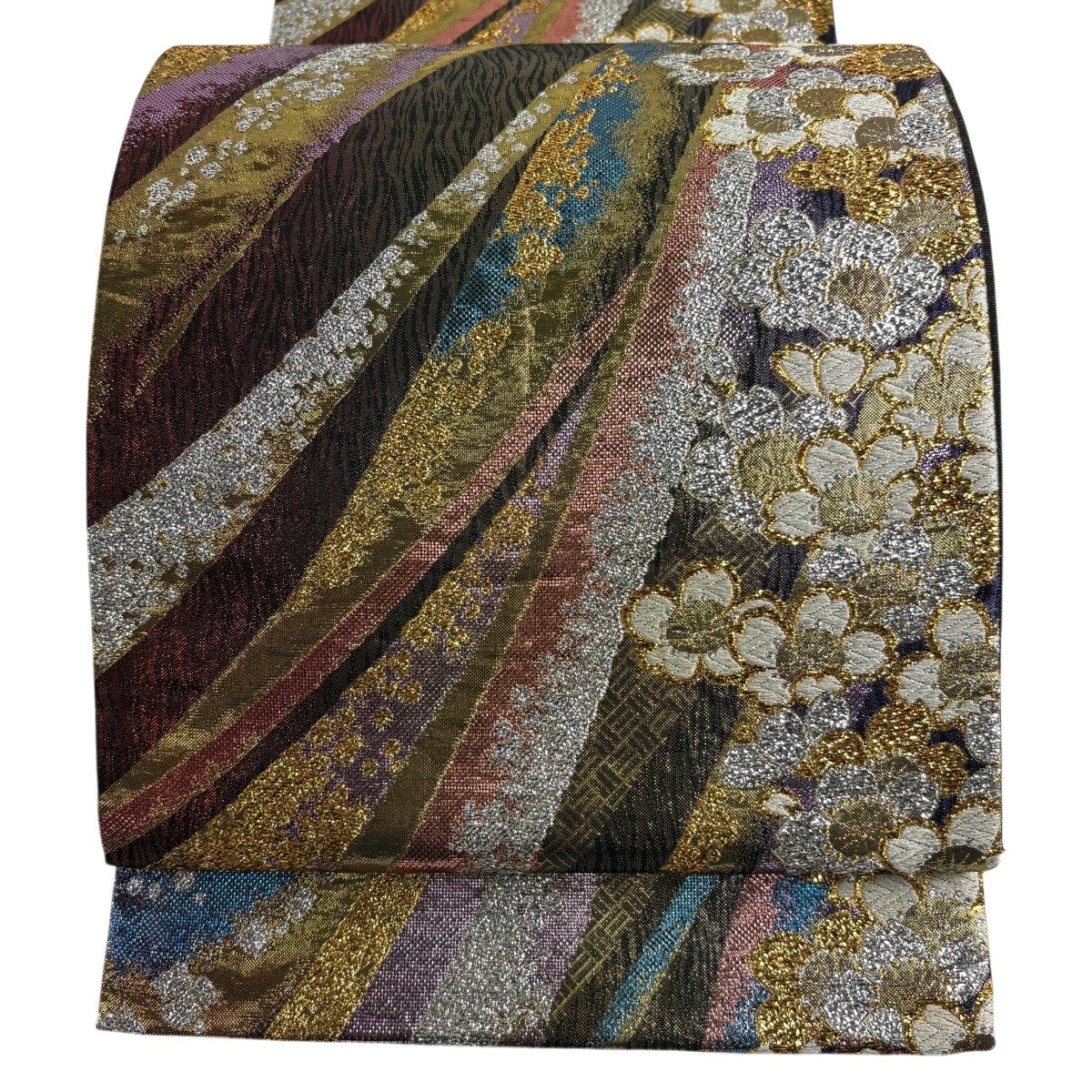 袋帯 六通 秀品 美品 正絹 桜 金銀糸 振袖向き 箔 刺繍 名品 菊 華文