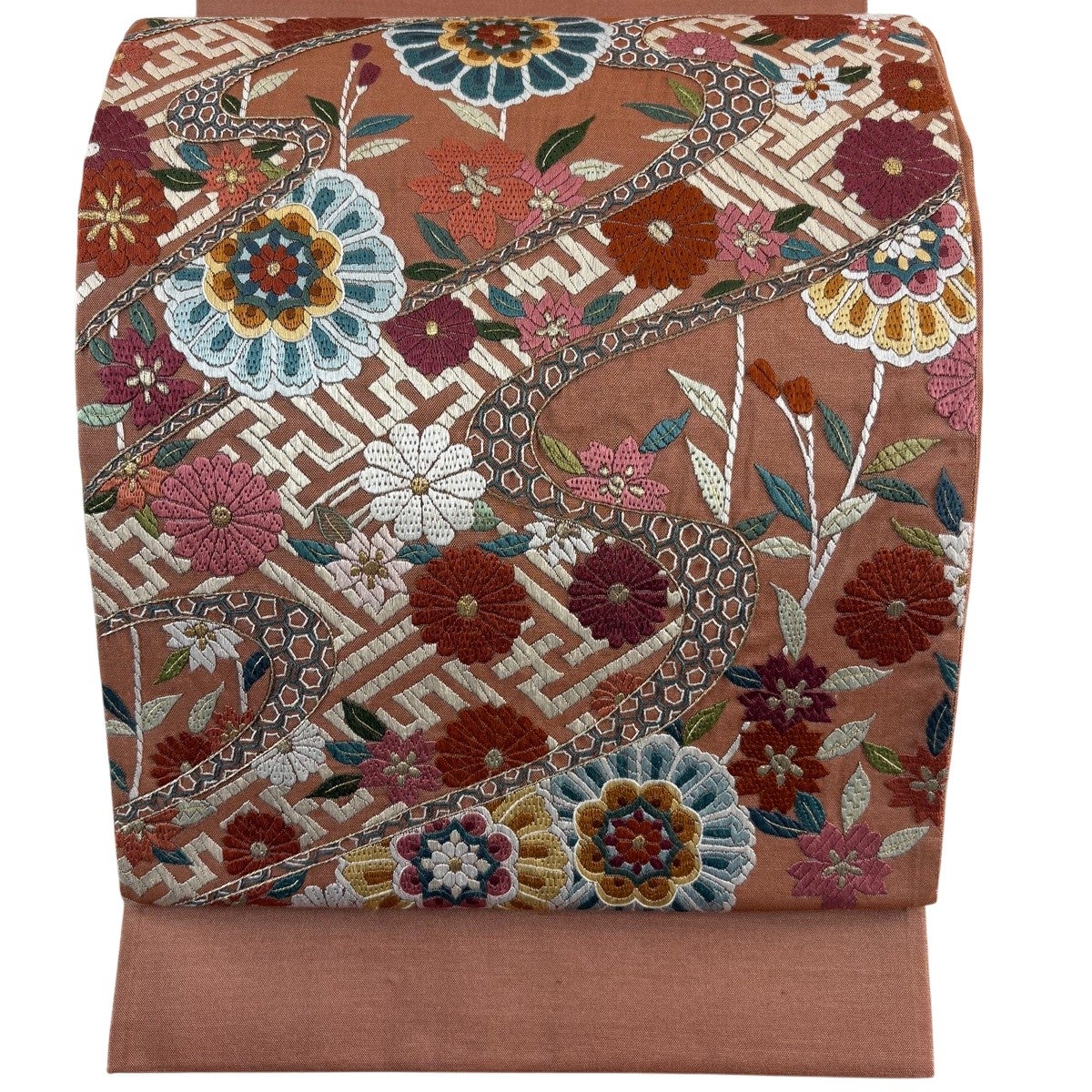 30%OFF 【美品】 袋帯 秀品 華文 菊 金糸 赤茶 お太鼓柄 正絹 K30