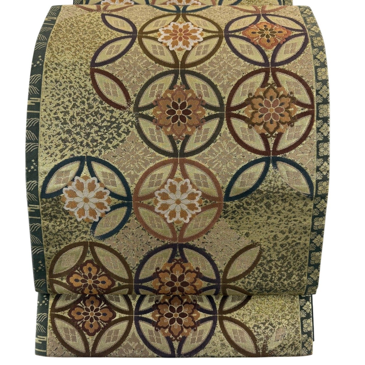 美品】 袋帯 秀品 華文 七宝 箔 金糸 金色 六通 正絹｜中古・古着