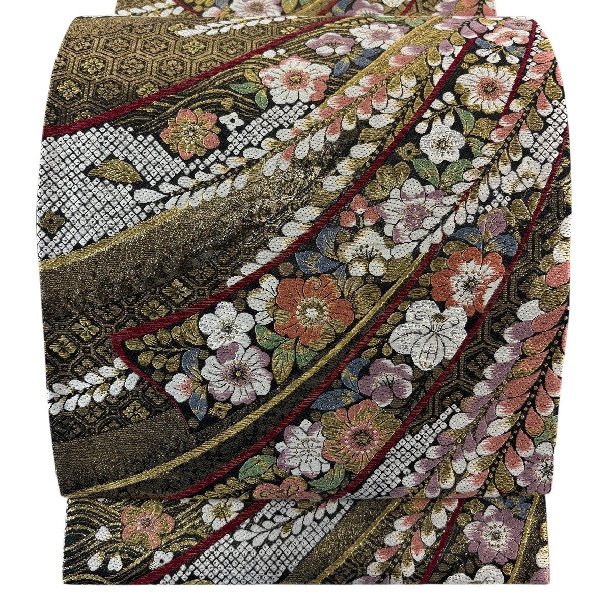美品】 袋帯 秀品 やまと 草花 箔 金糸 黒 六通 正絹｜中古・古着