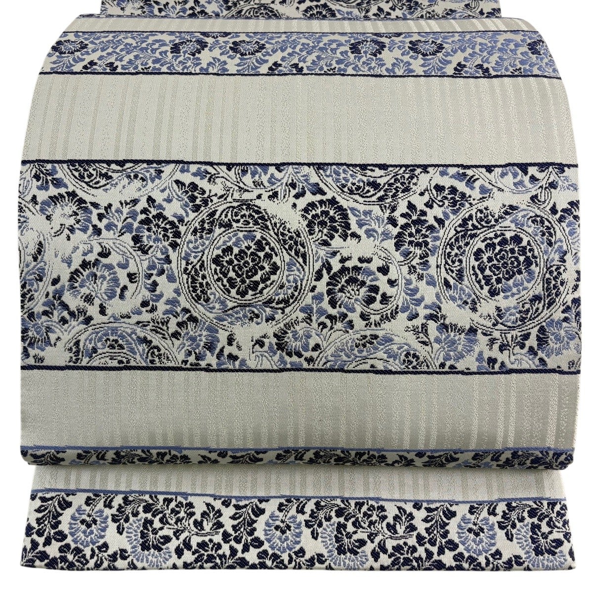 美品】 袋帯 名品 落款あり 証紙あり 花唐草 草花 灰紫 全通 正絹