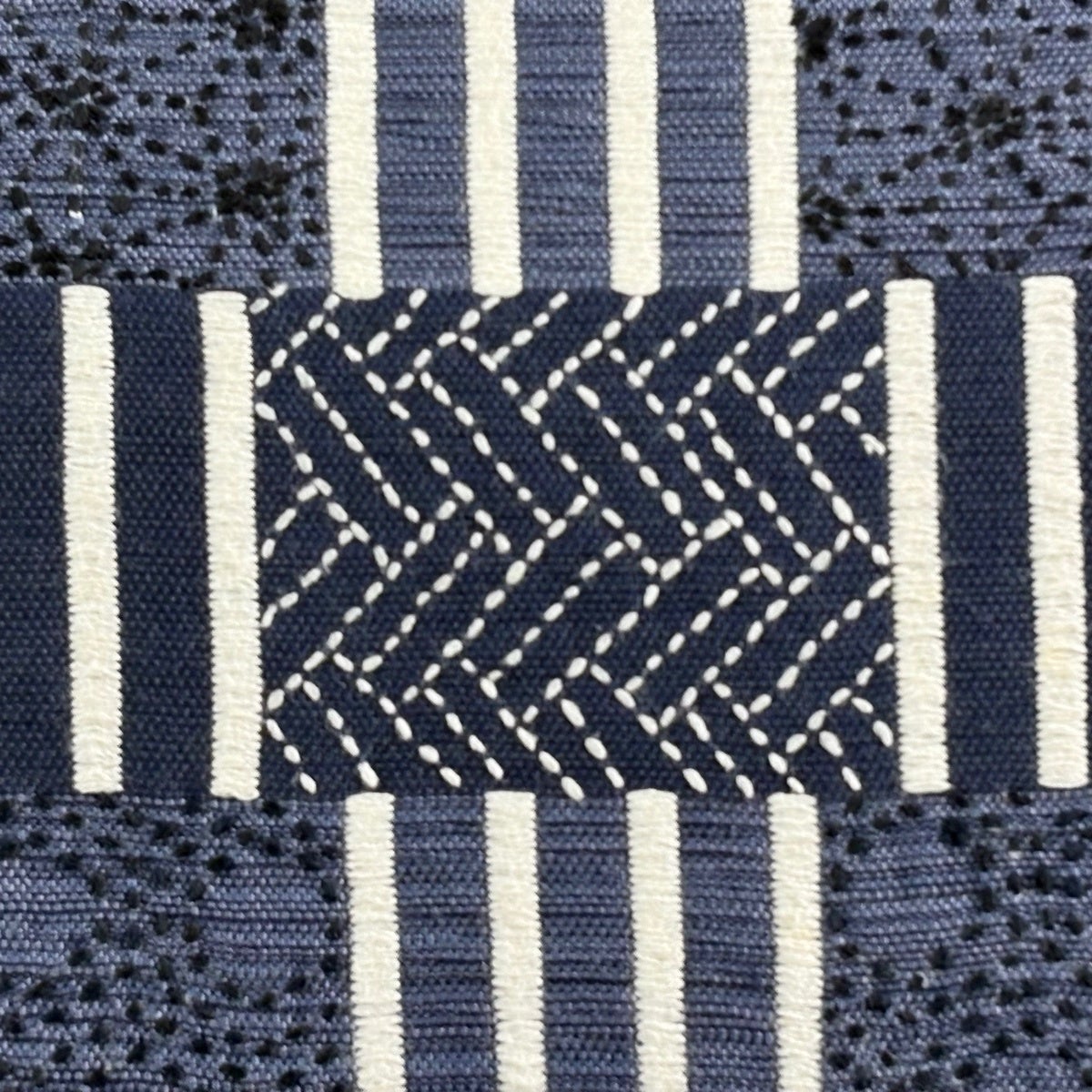 袋帯 名品 有職文様 縞 刺し子刺繍 藍色 六通 正絹｜中古・古着