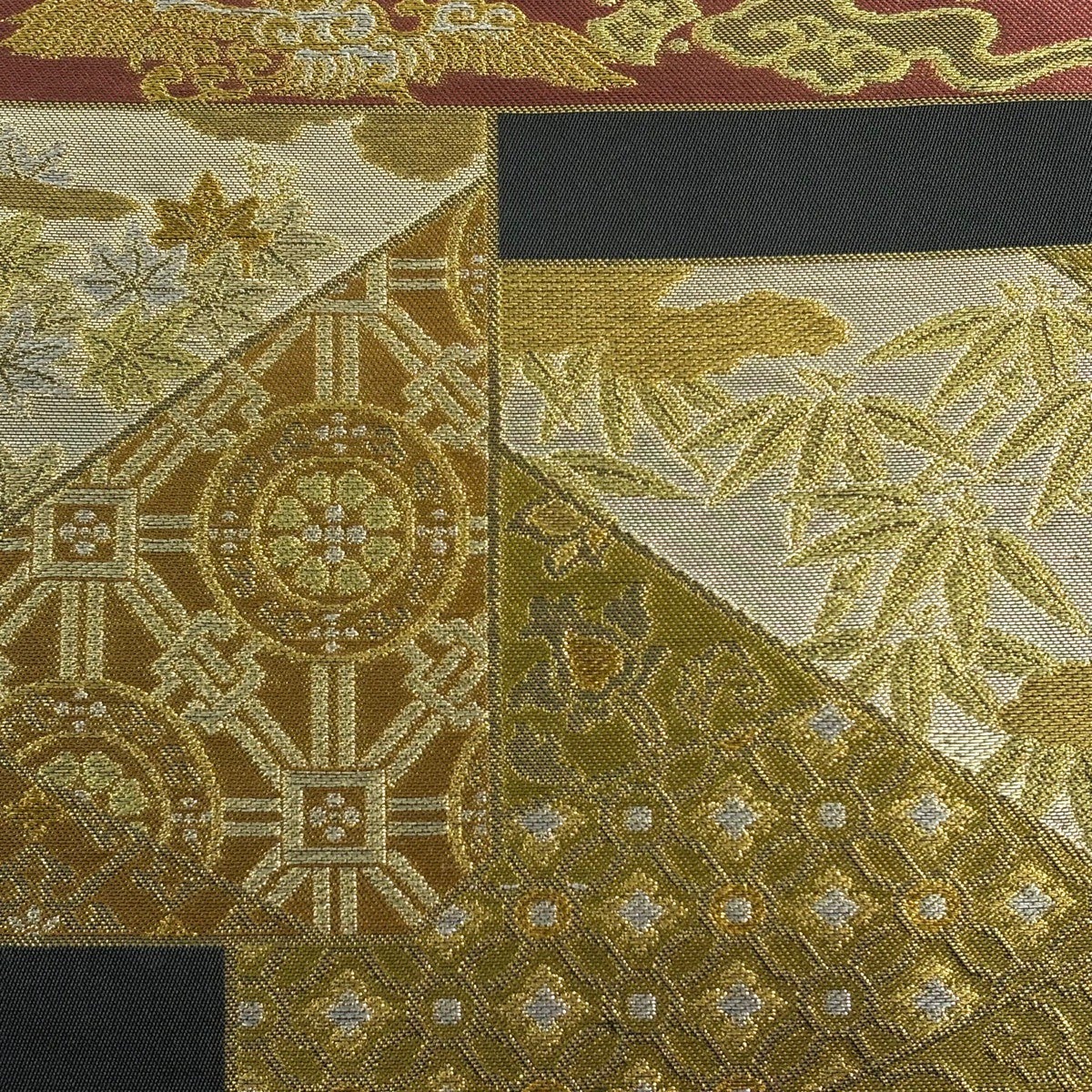 袋帯 名品 川島織物 落款あり 関西仕立て 鳳凰 花唐草 金銀糸 箔 墨色