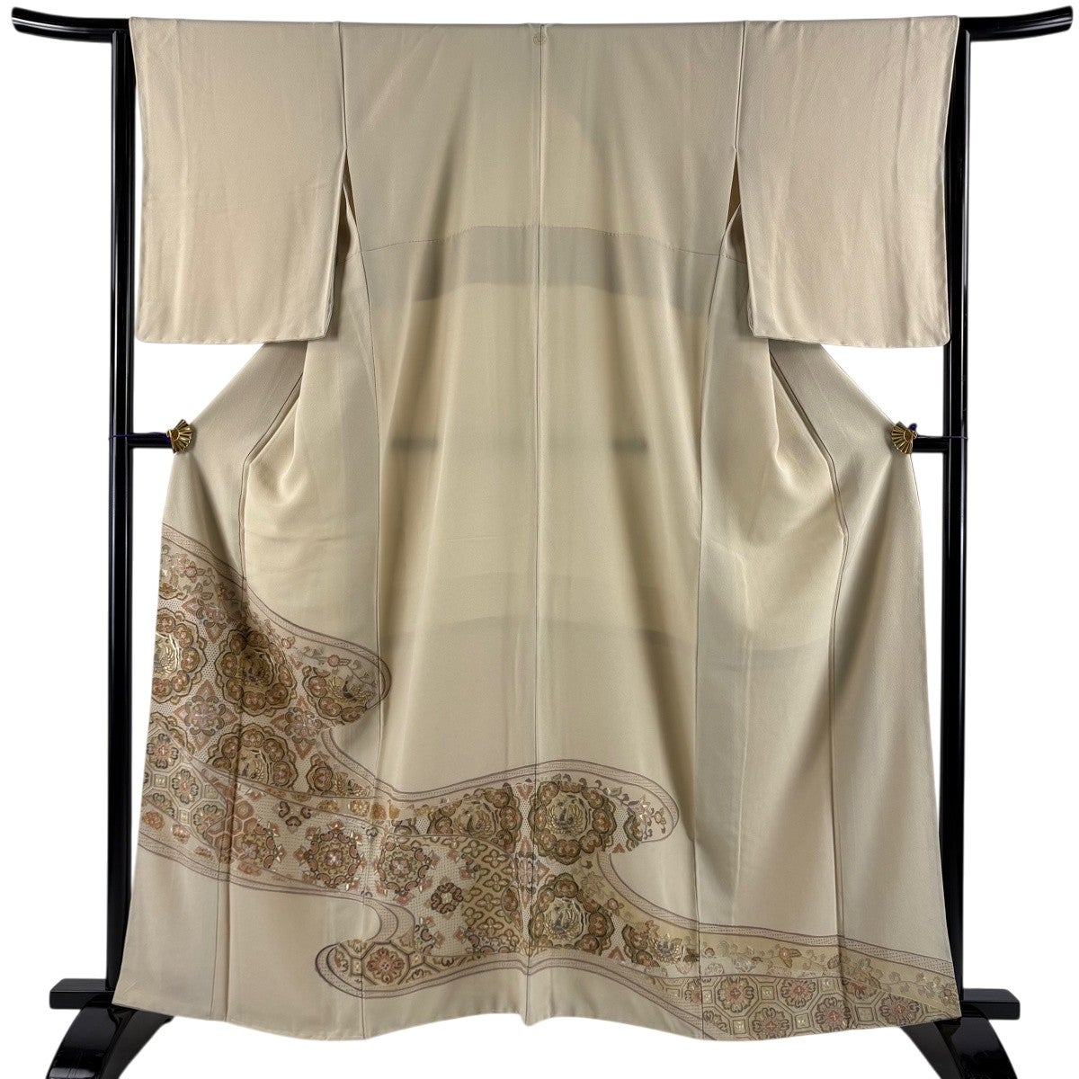 色留袖 身丈161.5cm 裄丈64.5cm M 袷 鳥 華文 金糸 刺繍 ベージュ 正絹