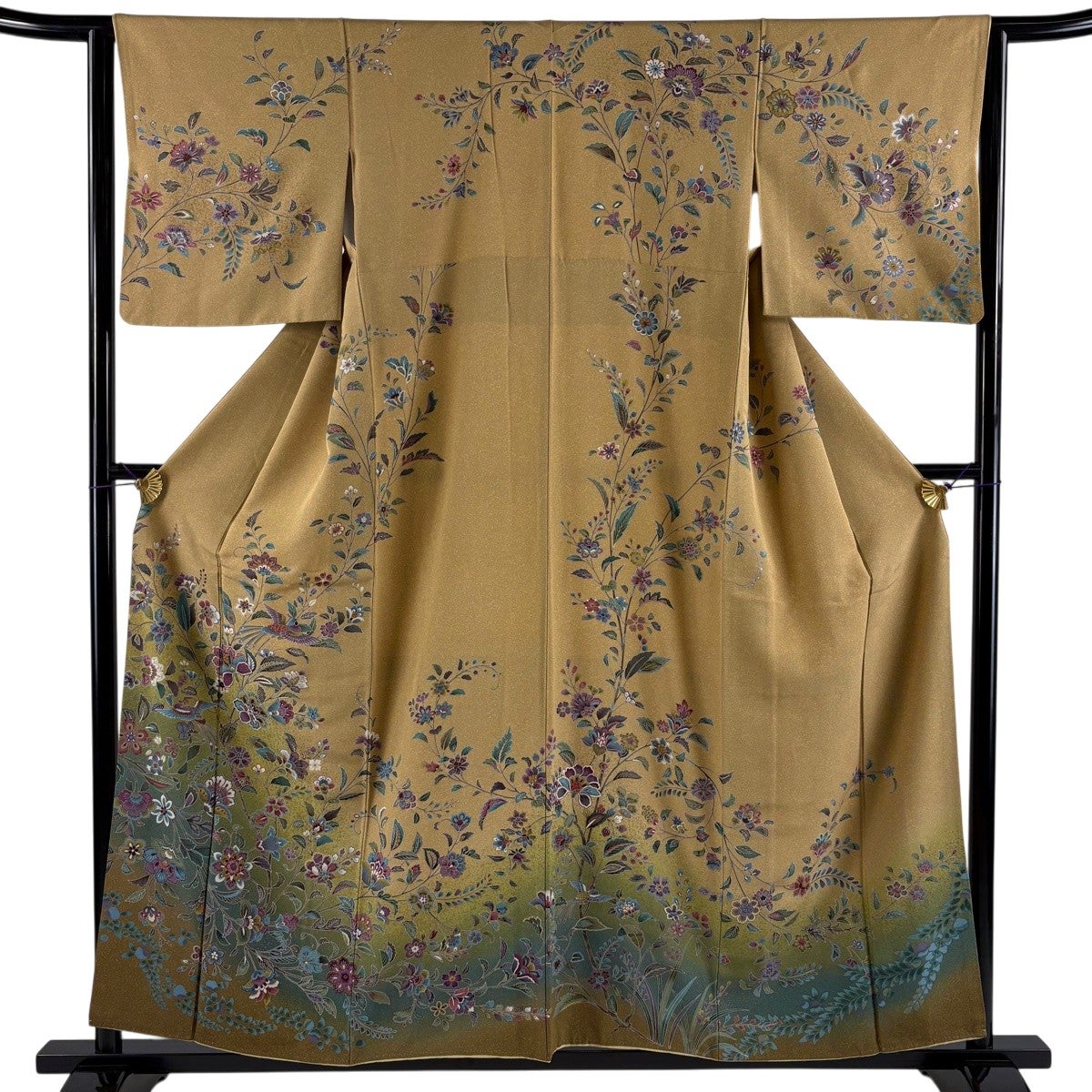 訪問着 身丈155.5cm 裄丈63.5cm S 袷 落款 扇 草花 ぼかし 灰色