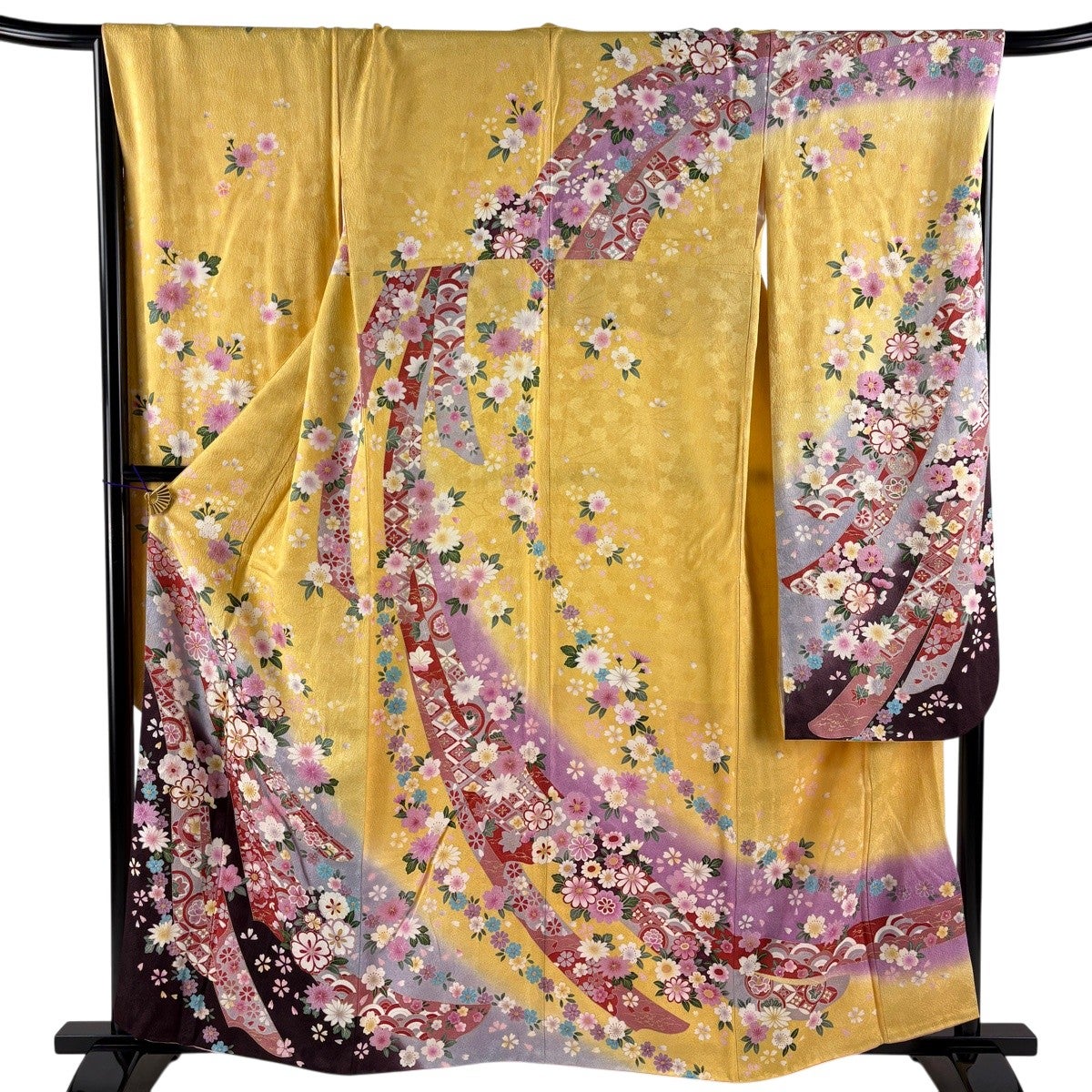振袖 身丈168.5cm 裄丈67.5cm L 七宝 金糸金通し 朱色正絹名品 美品】 振袖 身丈158.5cm 裄丈68.5cm L 袷 熨斗 桜 金糸 金彩 黄色