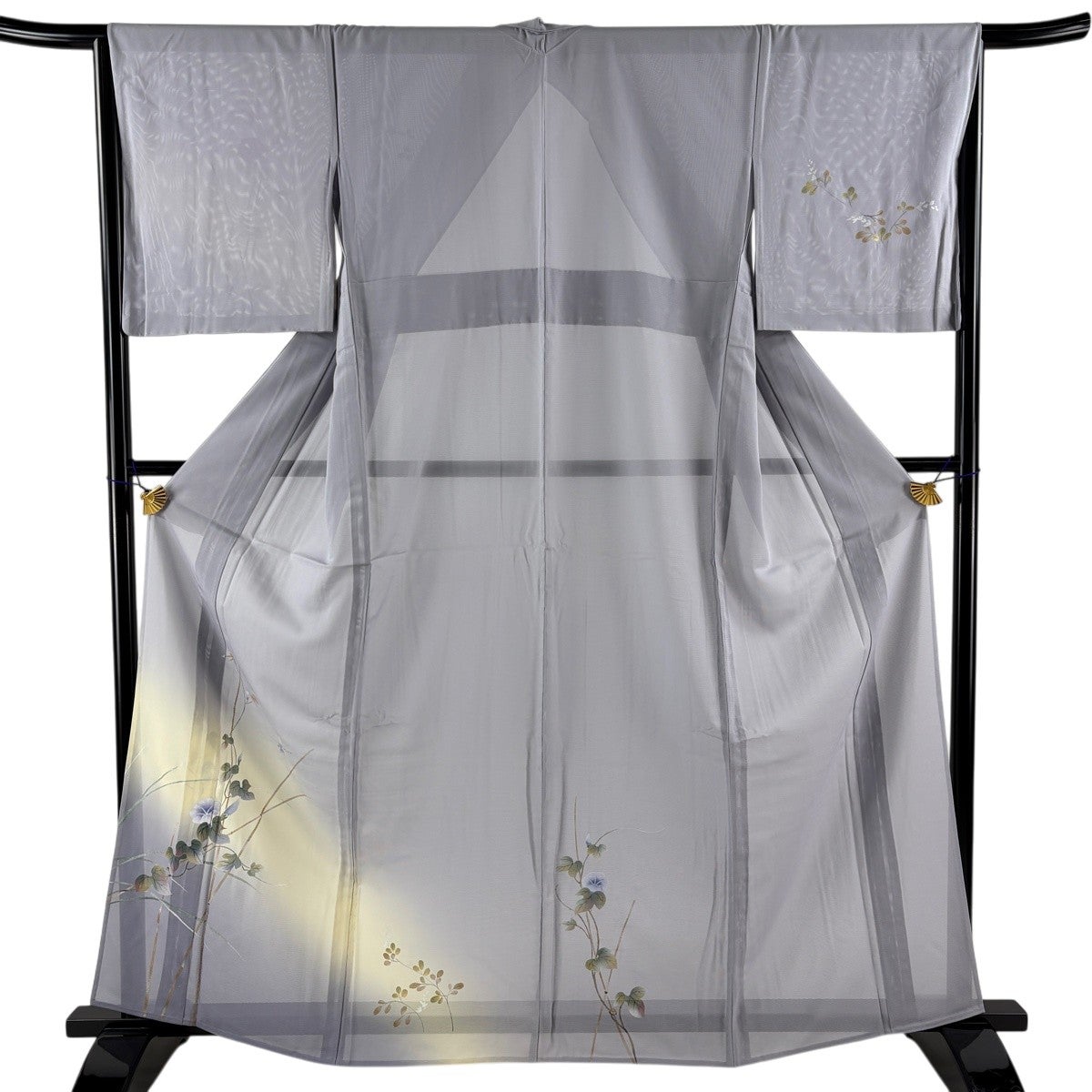 美品】 付下げ 身丈163.5cm 裄丈65.5cm M 薄物 路 朝顔 トンボ 金銀彩