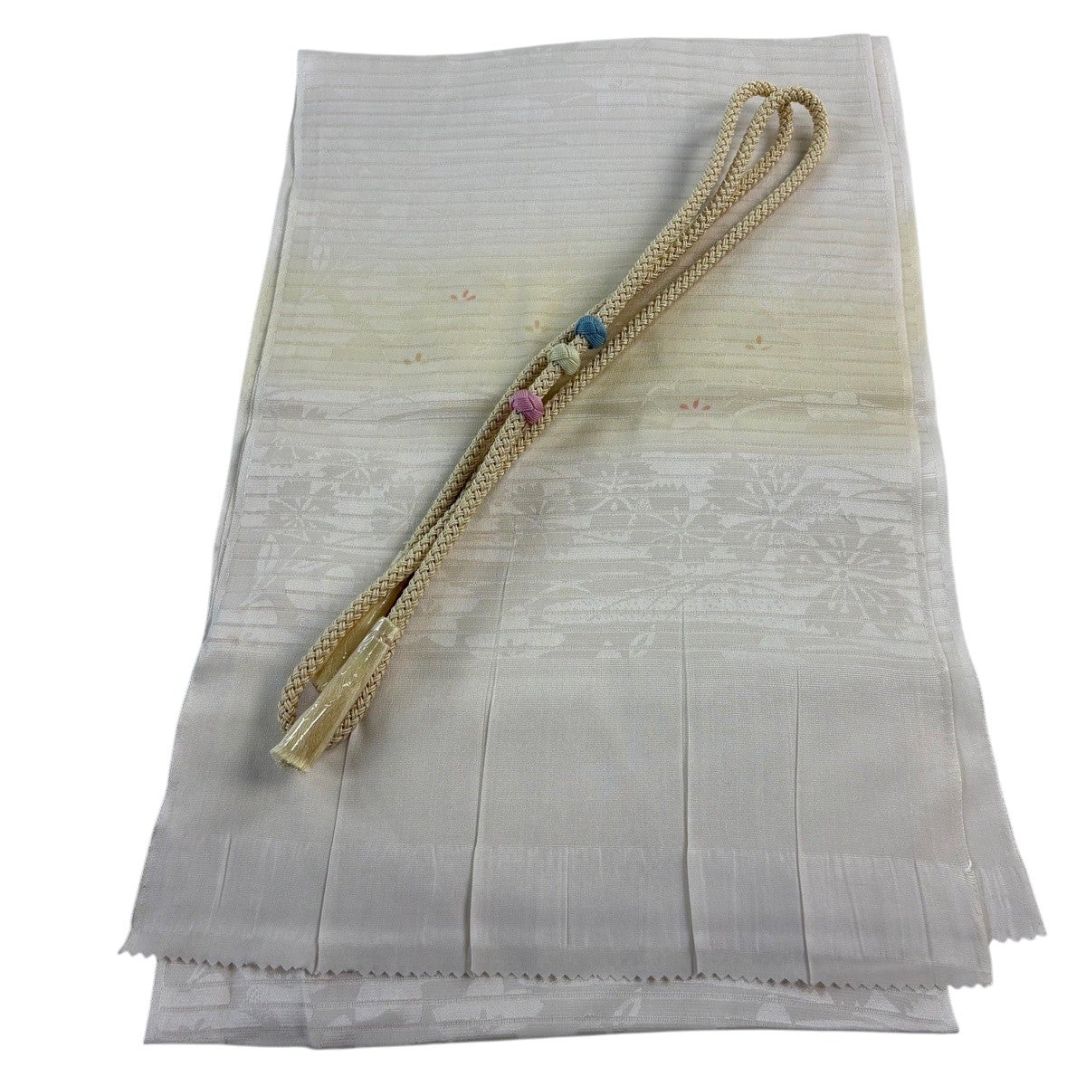 和装セット 優品 帯締め帯揚げ2点セット 絽 花 ぼかし クリーム 正絹