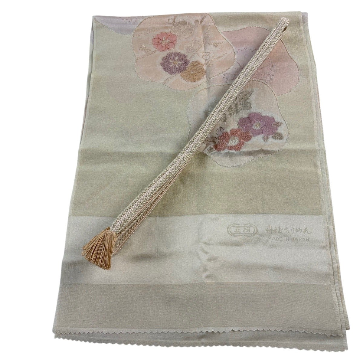 美品】和装セット 優品 帯締め帯揚げ2点セット 草花 梅 ベージュ 正絹