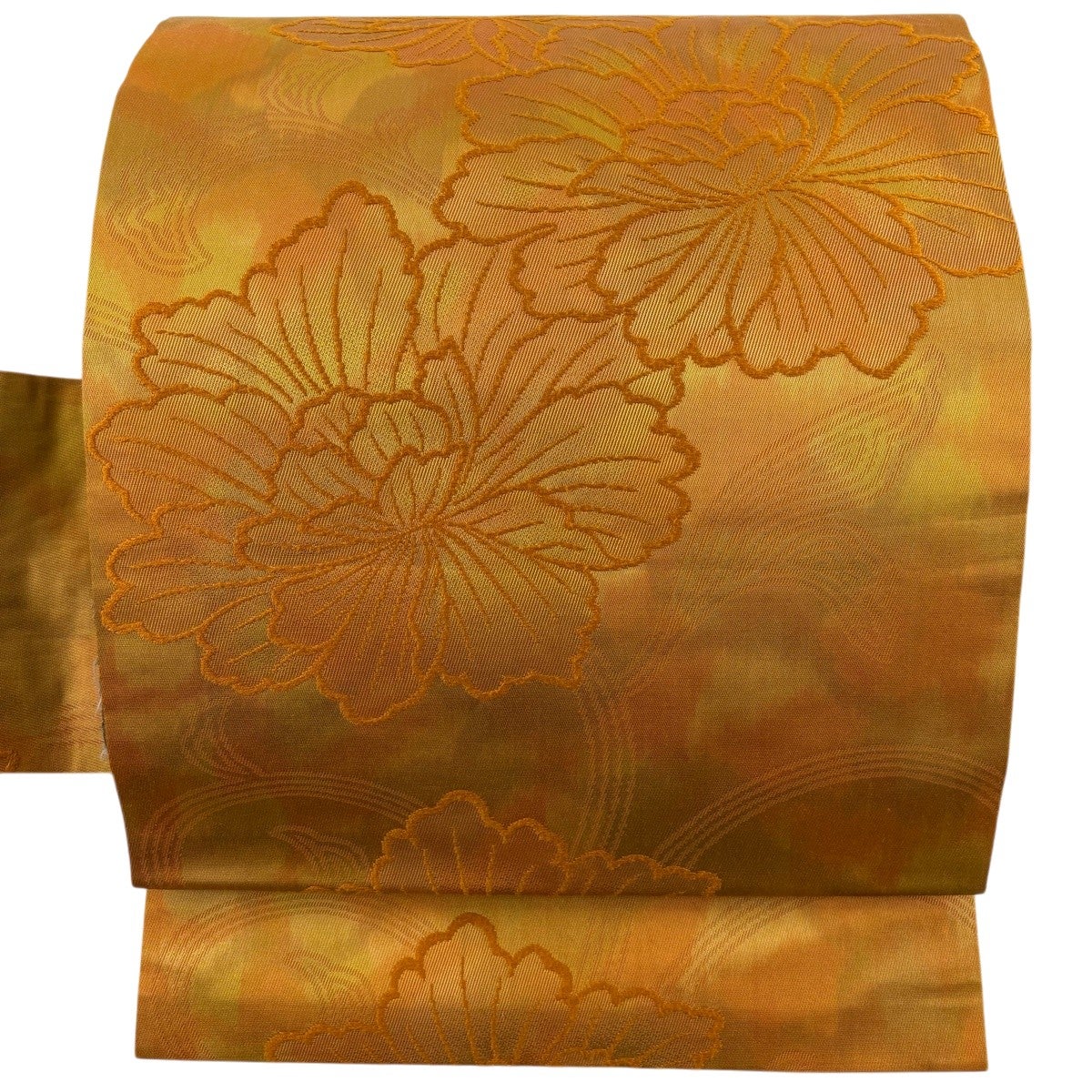 名古屋帯 美品 優品 八寸名古屋帯 松葉仕立て 七宝 草花 山吹色 正絹