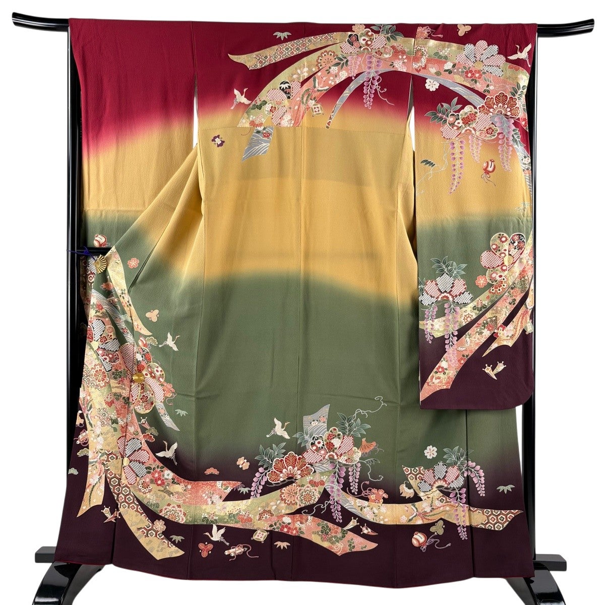 振袖 身丈164cm 裄丈66cm M 袷 草花 熨斗 金糸 金銀彩 赤 正絹 秀品